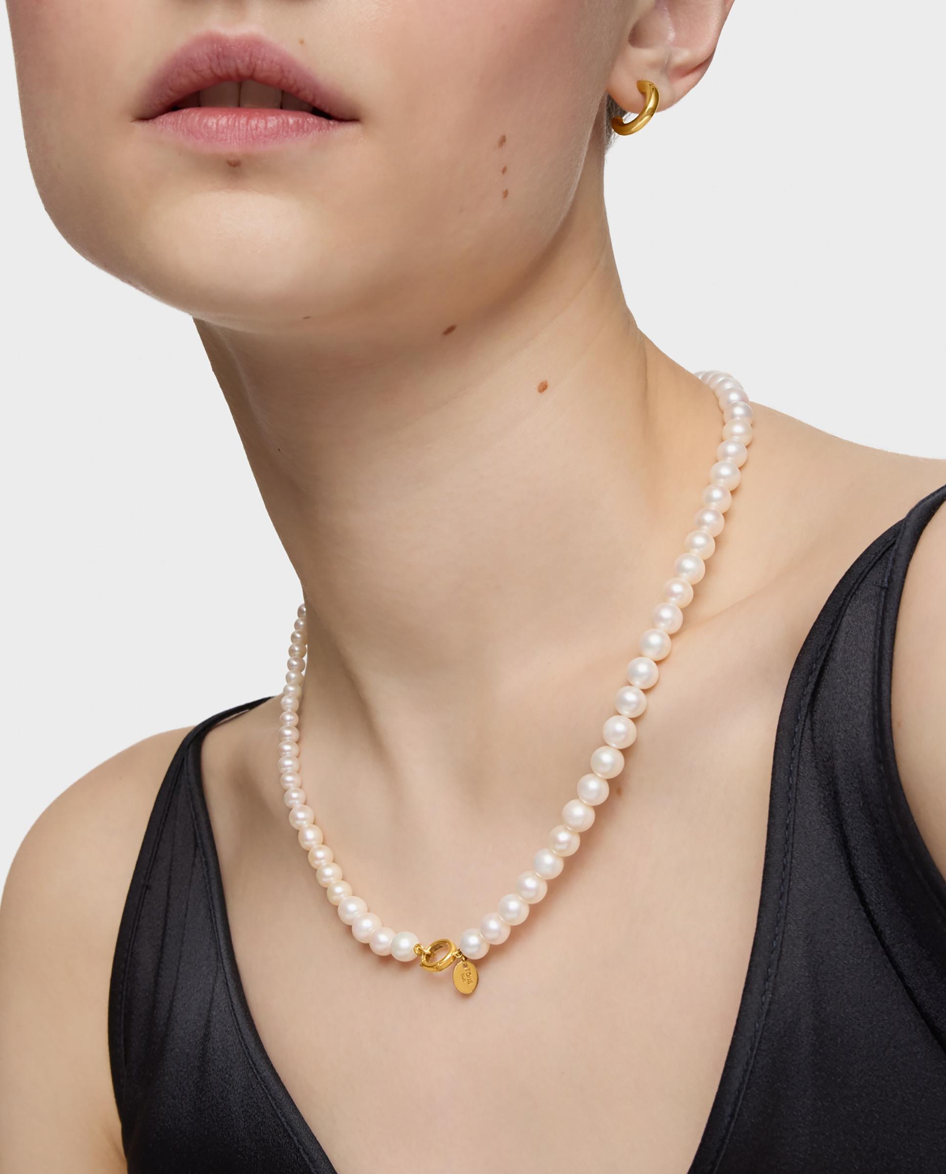 Colar Tous de Pérolas Banhado a Ouro 18 Kt Sobre Prata Branco-4