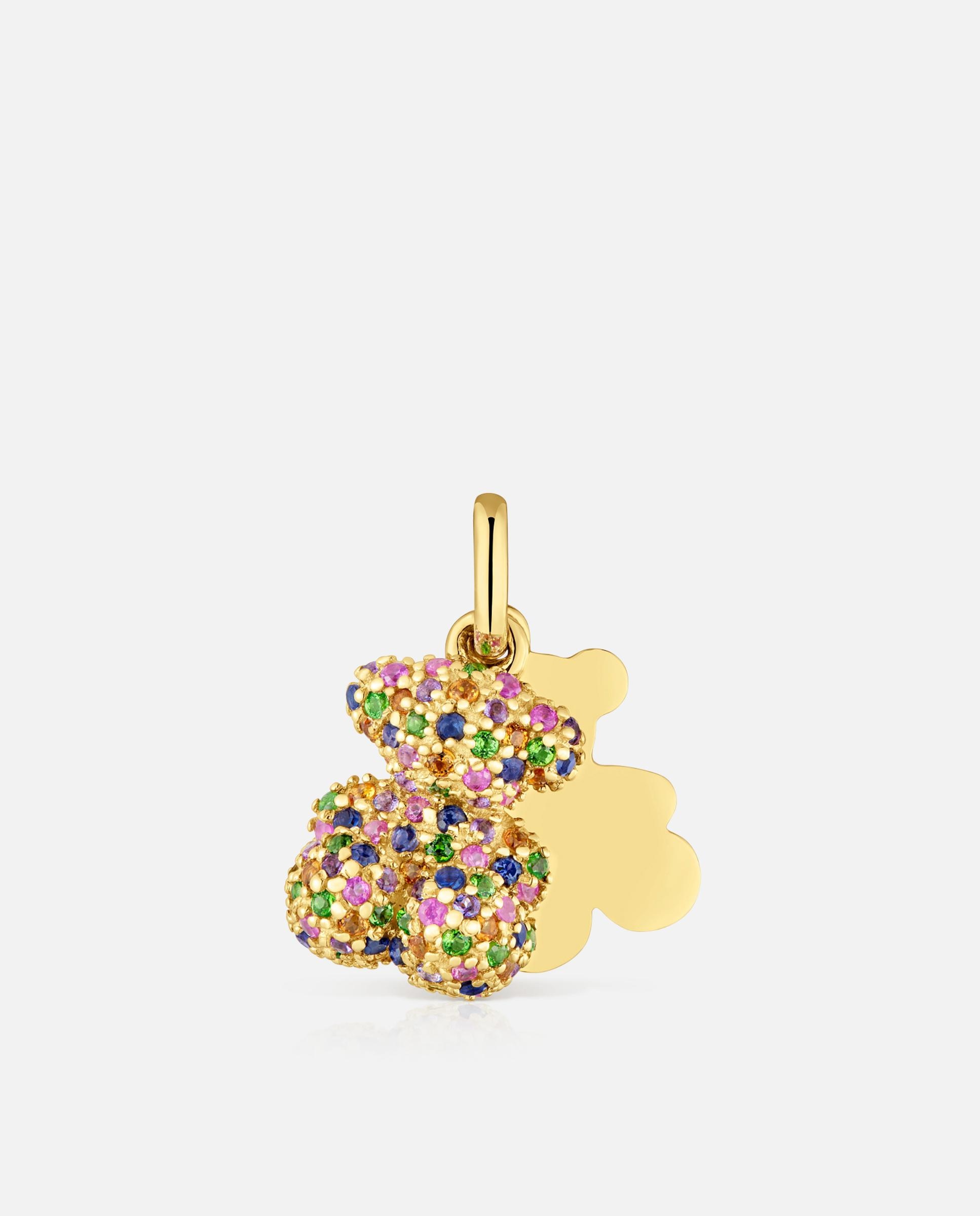 Pendente Bold Bear Duplo Urso de Ouro 14 Kt e Gemas Multicolor-1