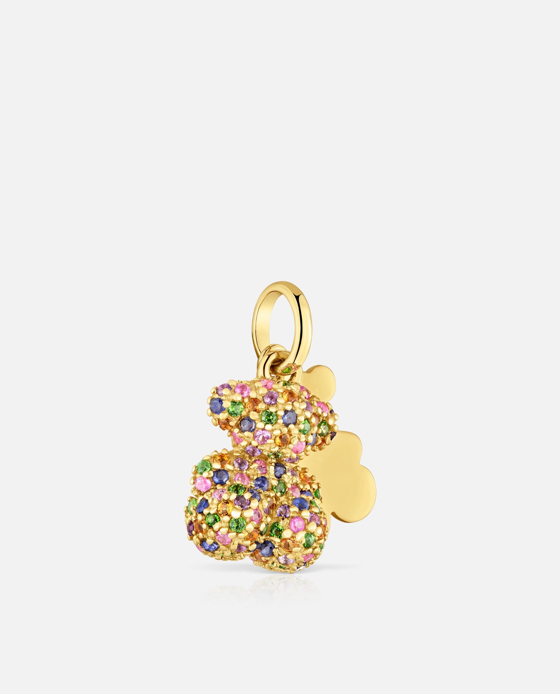 Pendente Bold Bear Duplo Urso de Ouro 14 Kt e Gemas Multicolor-2