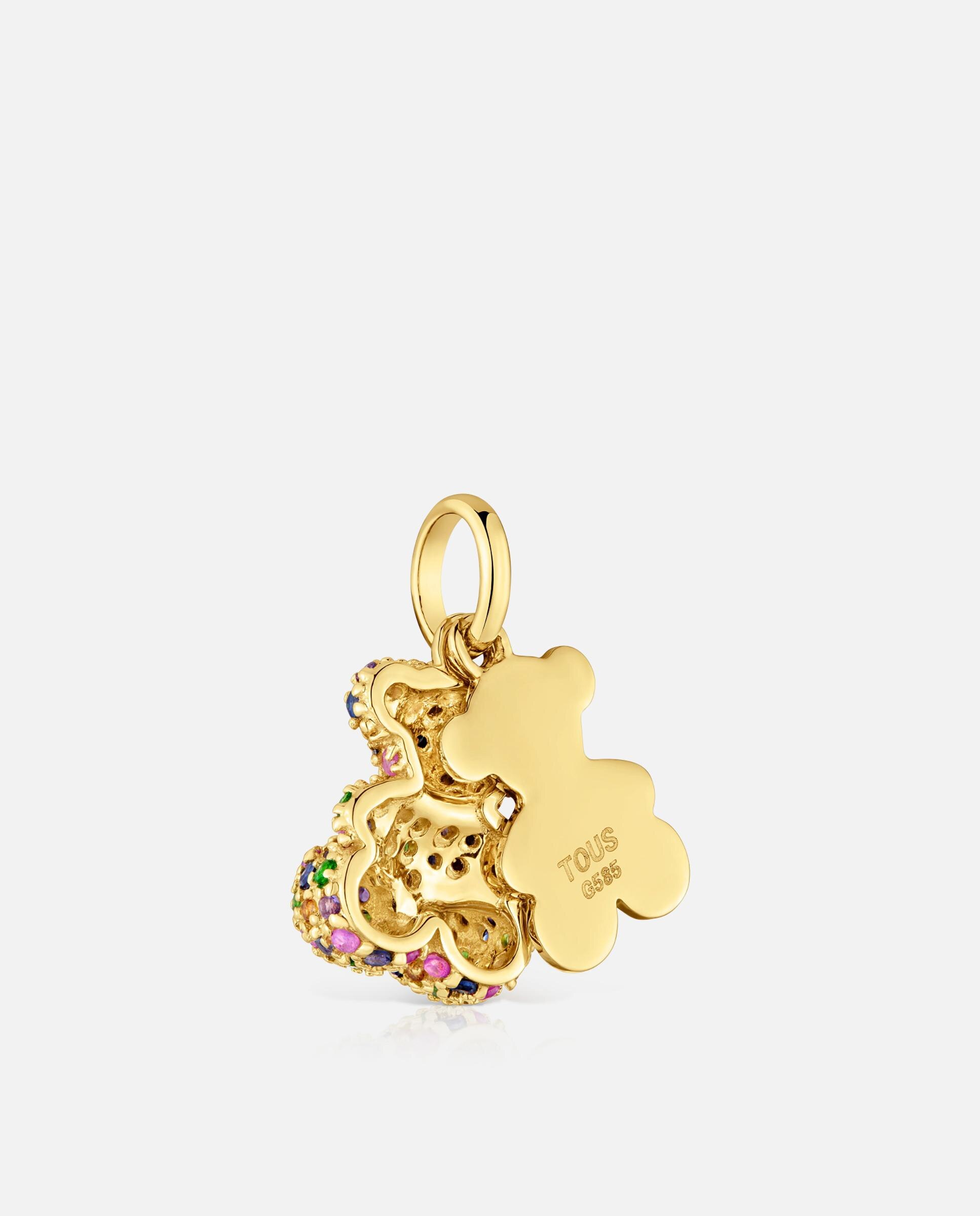 Pendente Bold Bear Duplo Urso de Ouro 14 Kt e Gemas Multicolor-3
