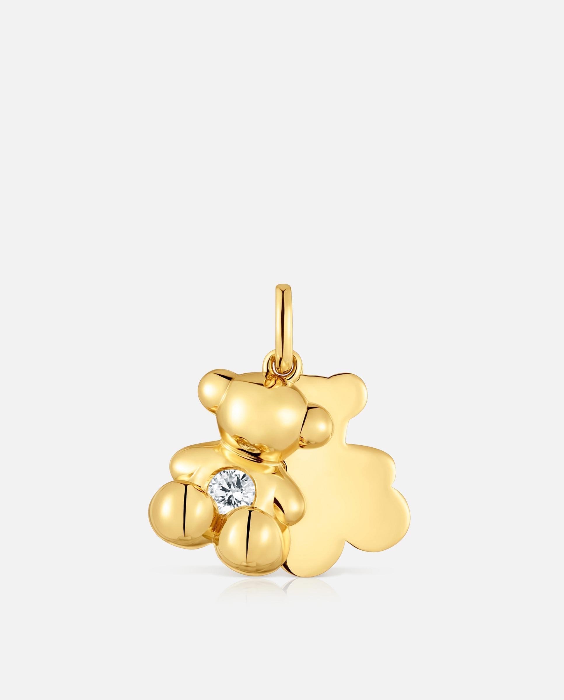 Pendentes Bold Bear Duplo Urso Banhado em Ouro 18 Kt Sobre Prata e Diamante Criado em Laboratório Branco-1
