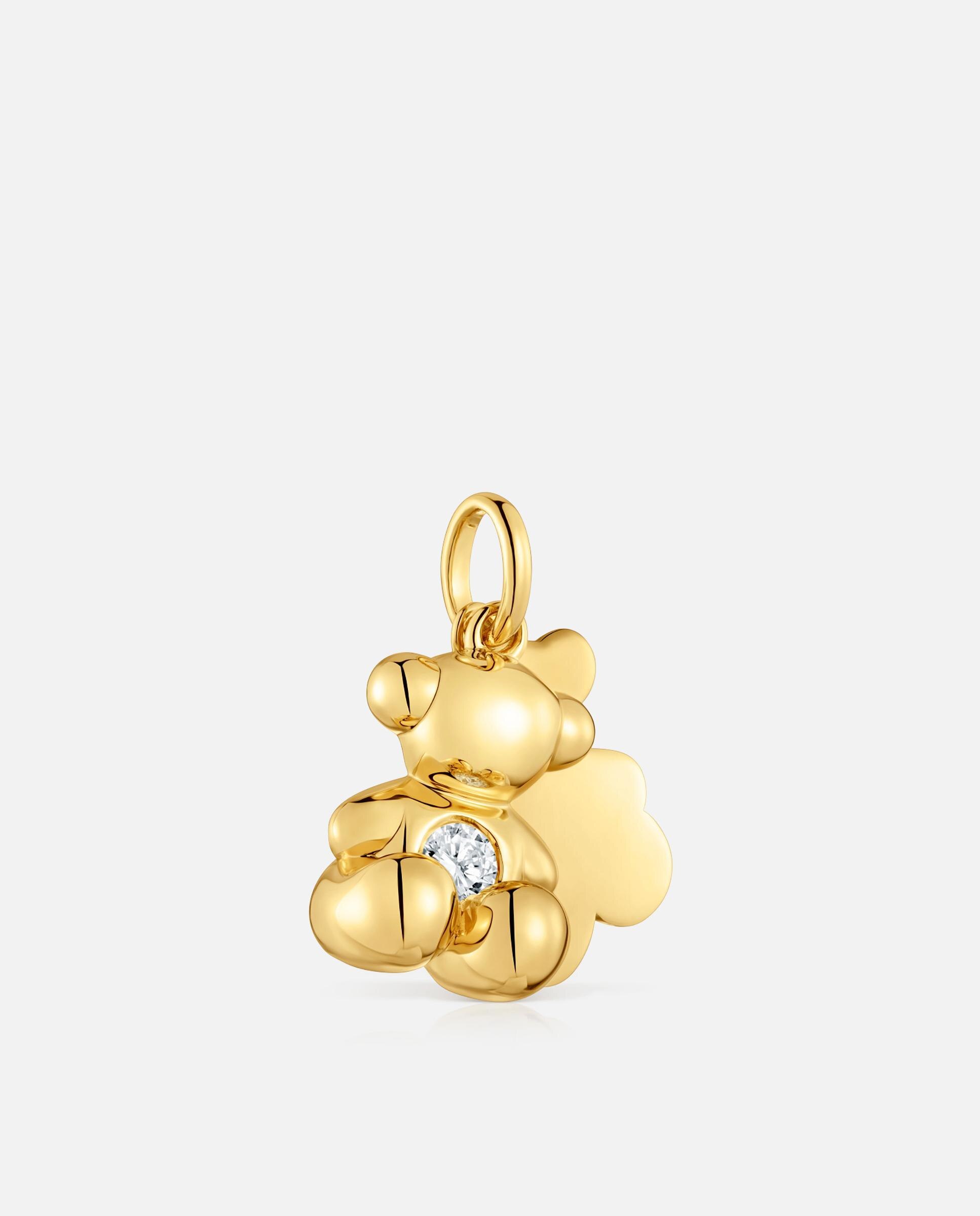 Pendentes Bold Bear Duplo Urso Banhado em Ouro 18 Kt Sobre Prata e Diamante Criado em Laboratório Branco-2