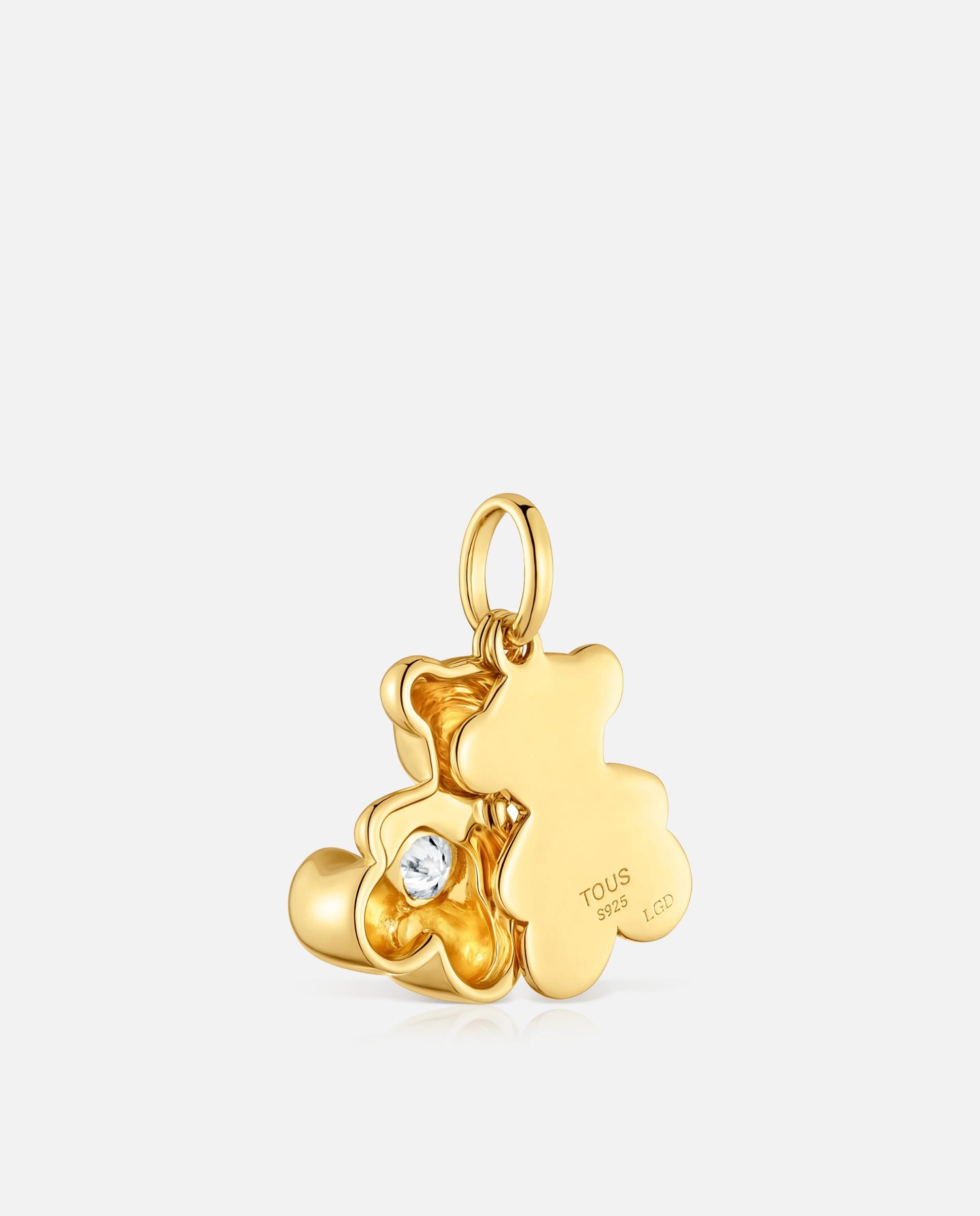 Pendentes Bold Bear Duplo Urso Banhado em Ouro 18 Kt Sobre Prata e Diamante Criado em Laboratório Branco-3
