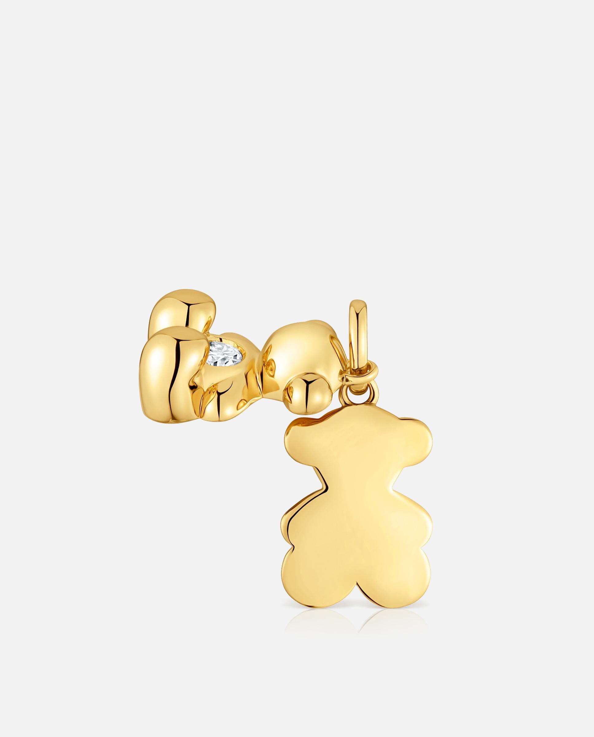 Pendentes Bold Bear Duplo Urso Banhado em Ouro 18 Kt Sobre Prata e Diamante Criado em Laboratório Branco-4
