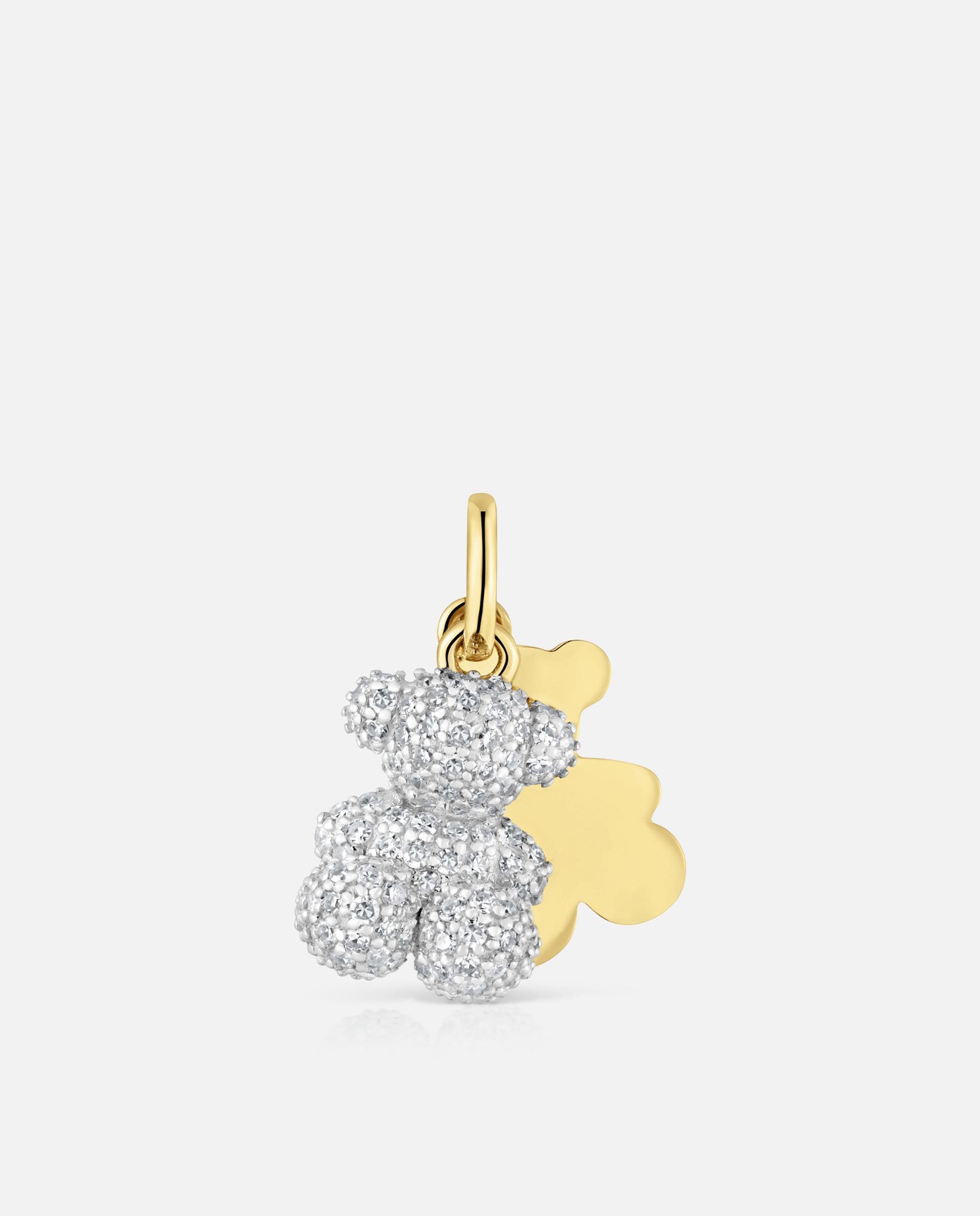Pendente Bold Bear Duplo Urso de Ouro 14 Kt e Diamantes Branco-1