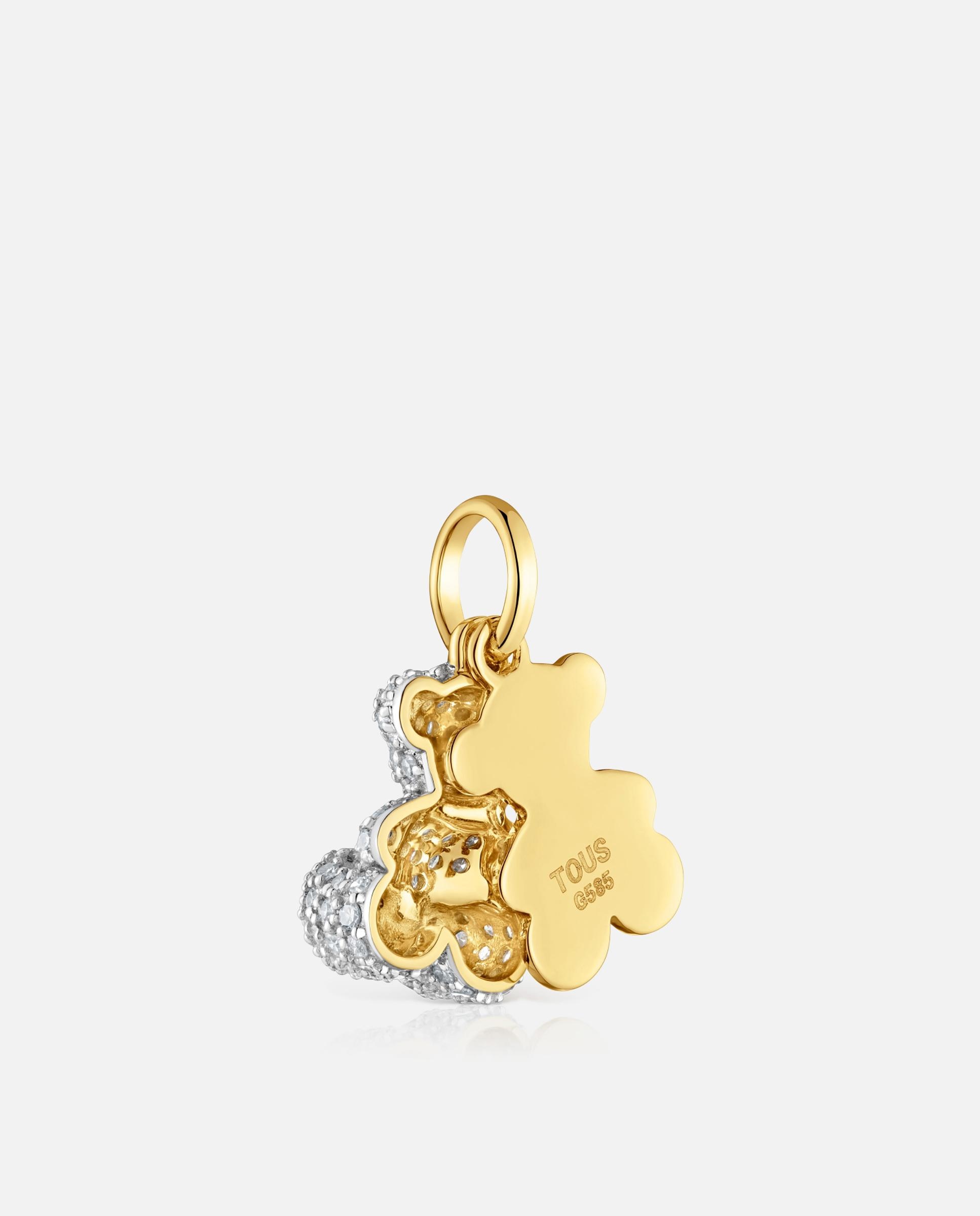 Pendente Bold Bear Duplo Urso de Ouro 14 Kt e Diamantes Branco-3