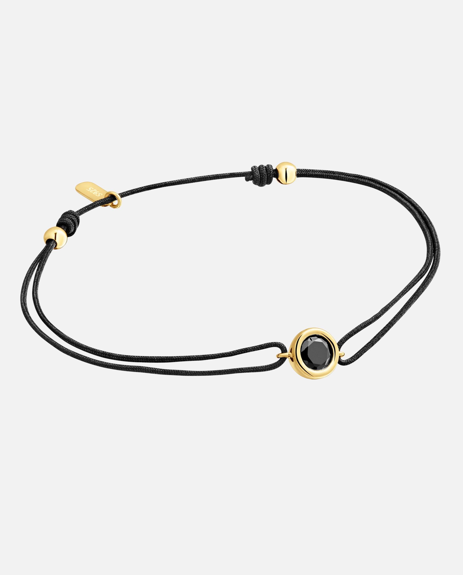 Pulseira de Nylon em Preto com Banho de Ouro 18 Kt Sobre Prata e Espinela em Preto Line Preto-1