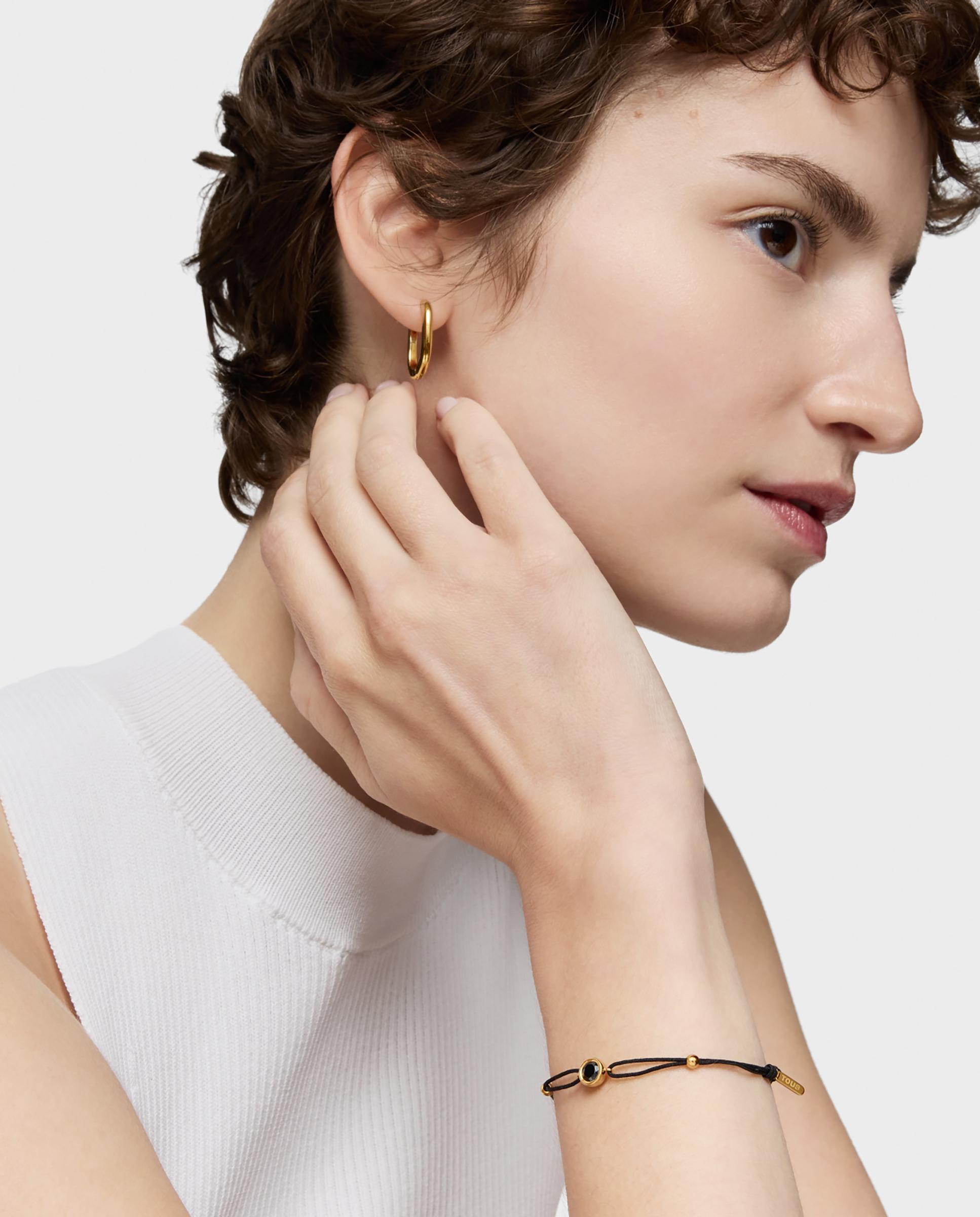 Pulseira de Nylon em Preto com Banho de Ouro 18 Kt Sobre Prata e Espinela em Preto Line Preto-4
