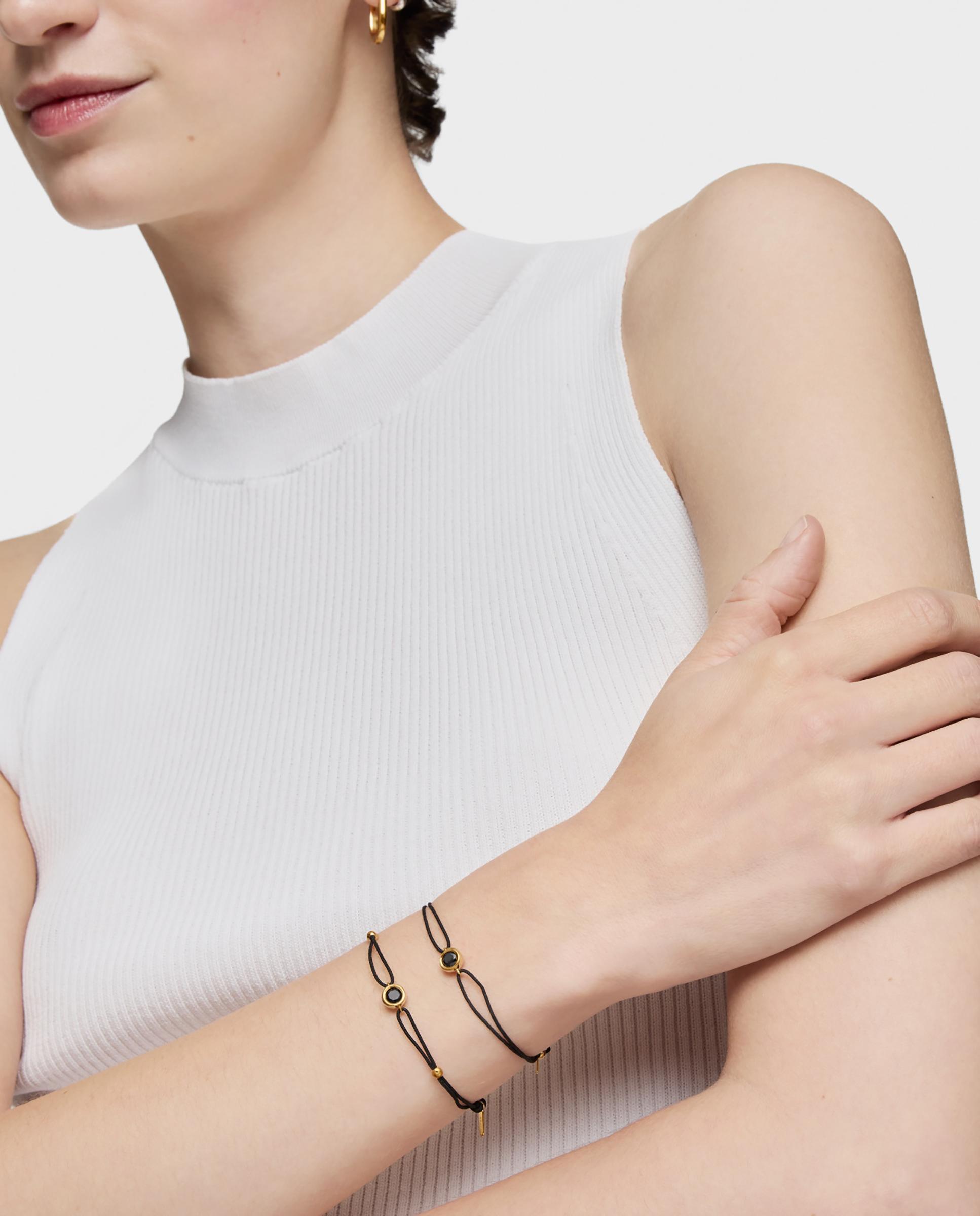 Pulseira de Nylon em Preto com Banho de Ouro 18 Kt Sobre Prata e Espinela em Preto Line Preto-5