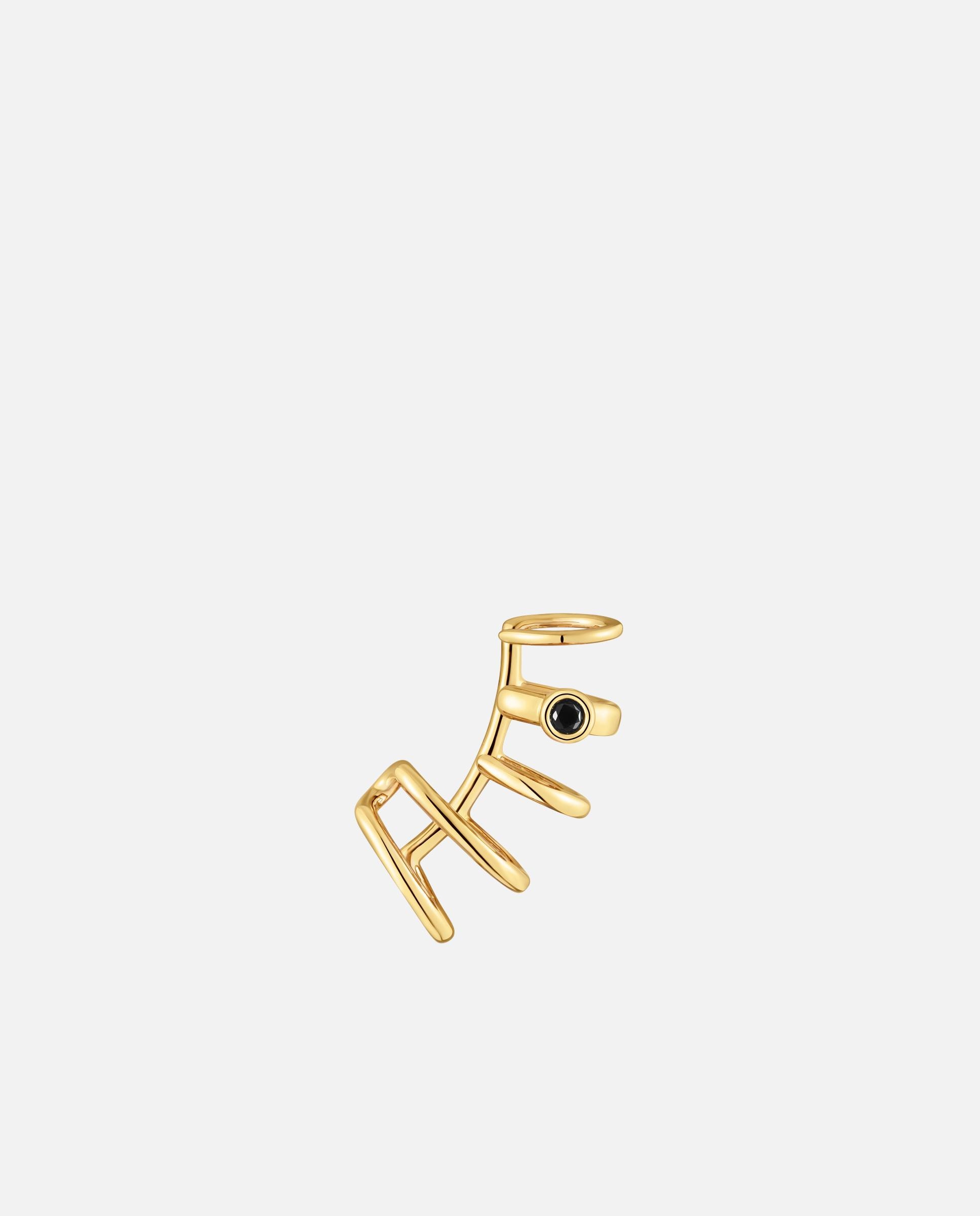 Brincos Trepador Earcuff 5 Argolas com Banho de Ouro 18 Kt Sobre Prata e Espinela Negra Line Preto-1