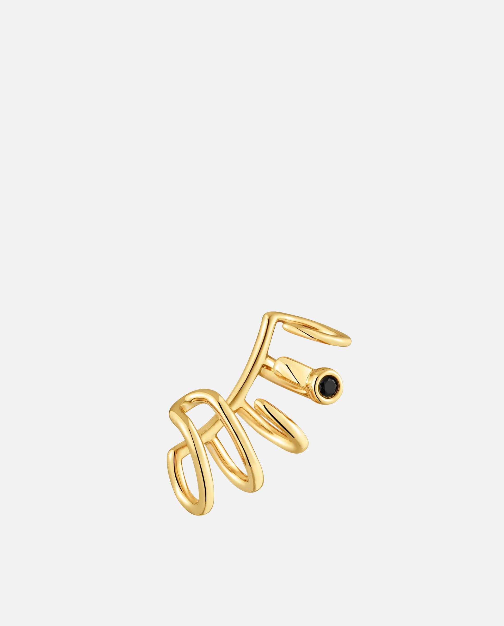 Brincos Trepador Earcuff 5 Argolas com Banho de Ouro 18 Kt Sobre Prata e Espinela Negra Line Preto-2
