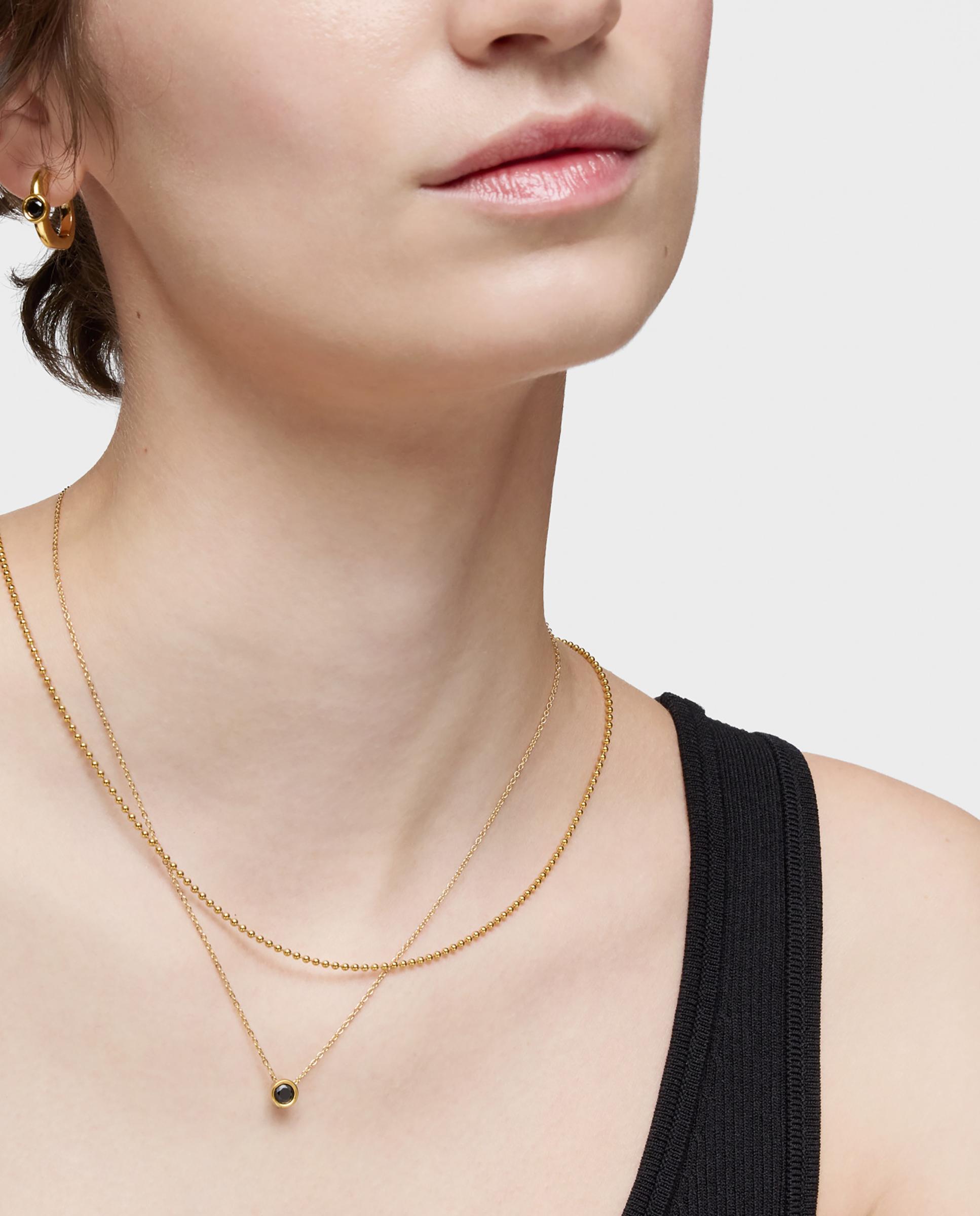 Colar Curto com Banho de Ouro 18 Kt Sobre Prata e Espinela Negra Line Preto-4