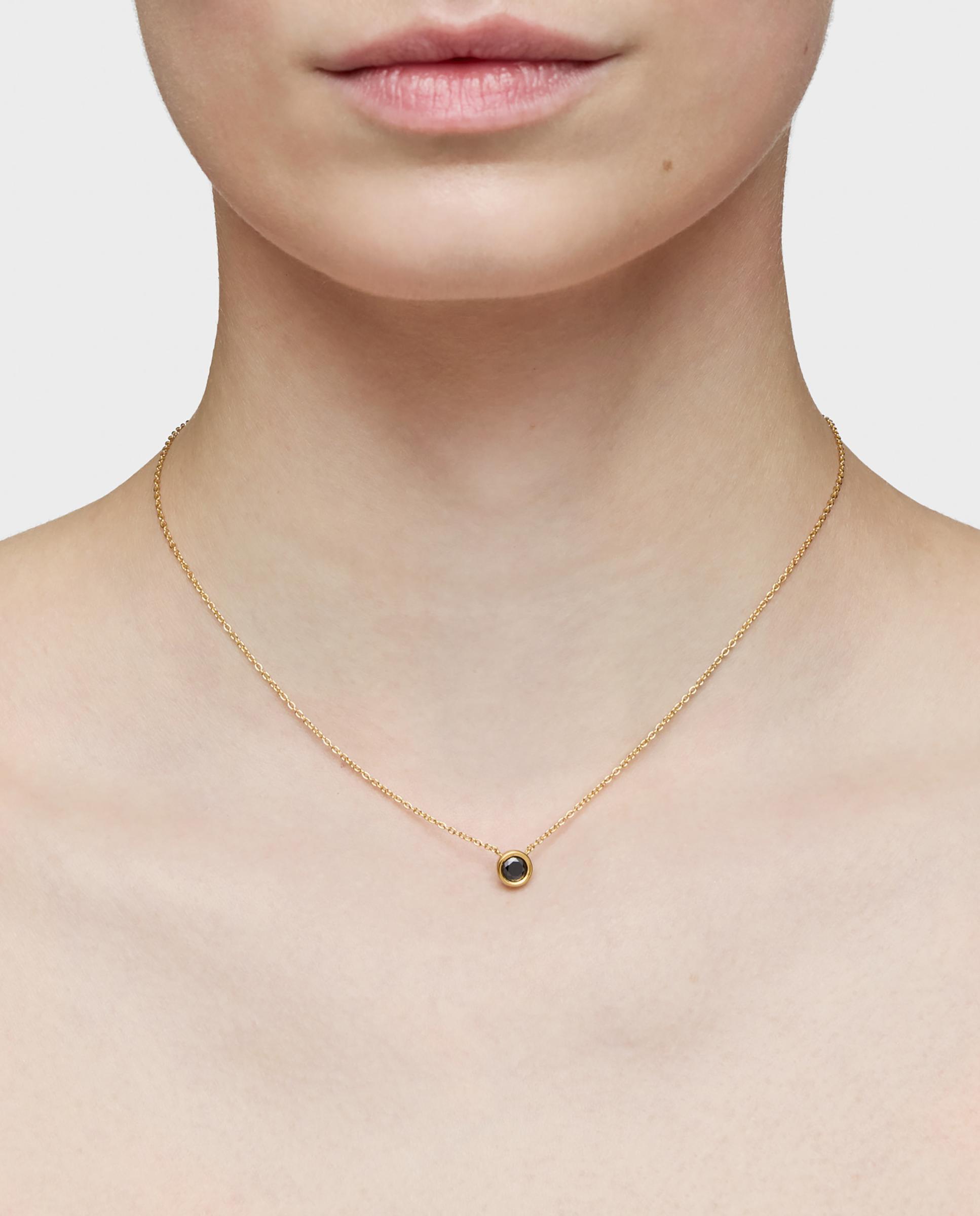 Colar Curto com Banho de Ouro 18 Kt Sobre Prata e Espinela Negra Line Preto-6