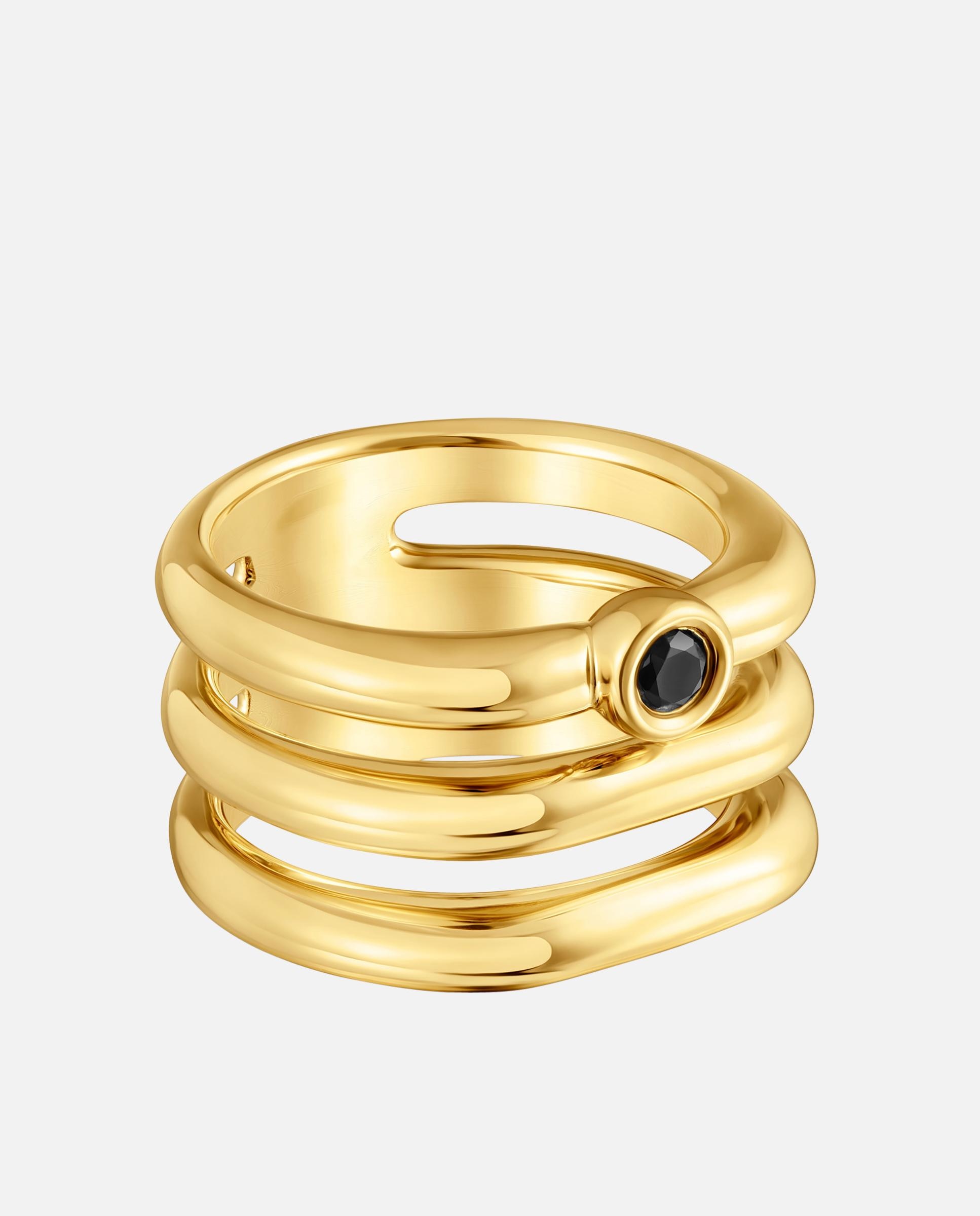 Anel Triplo Line Banhado a Ouro 18 Kt Prateado e Espinela Preto-2