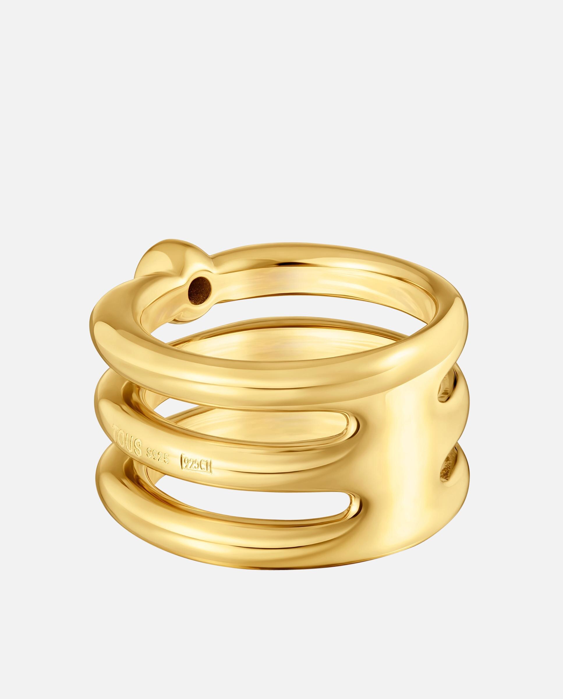 Anel Triplo Line Banhado a Ouro 18 Kt Prateado e Espinela Preto-3