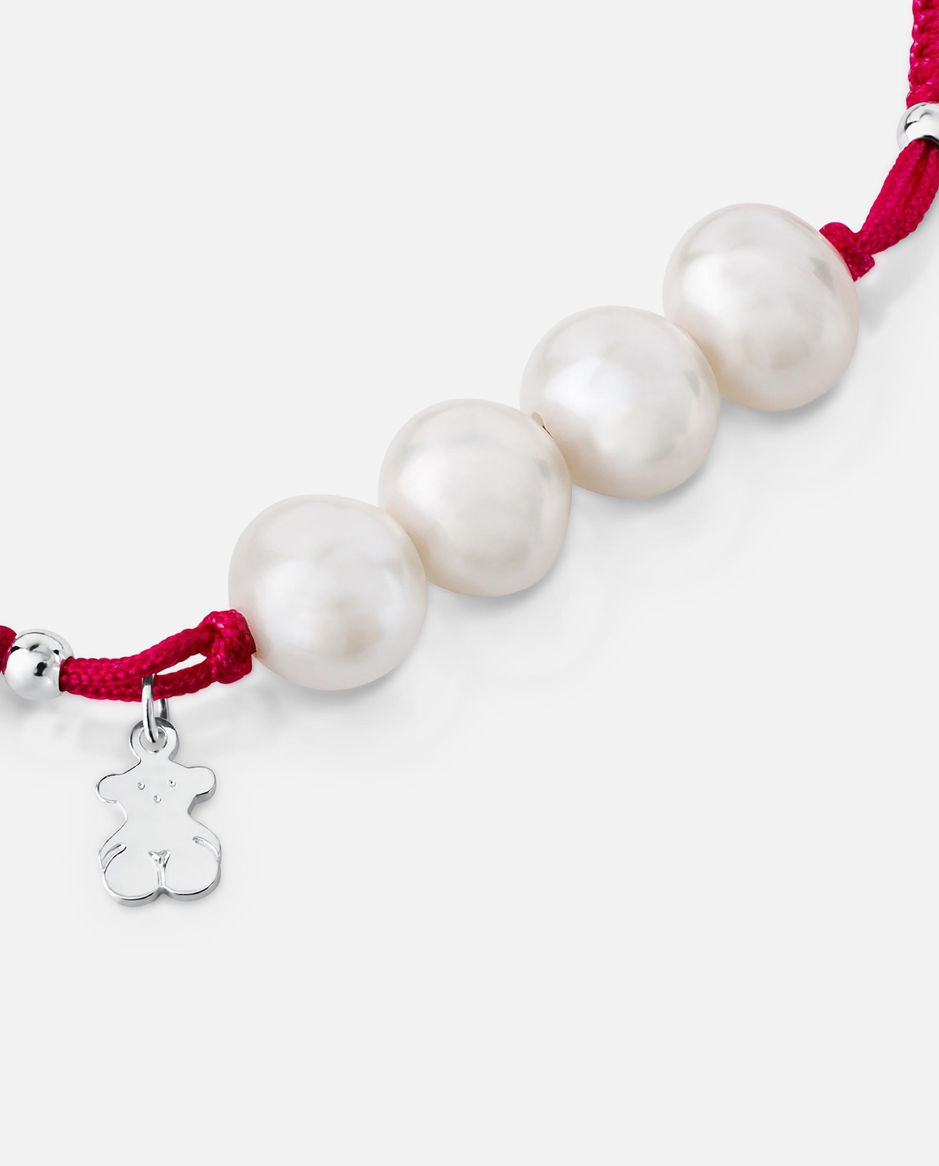 Pulseira de Cordão Fúcsia, Prata e Pérolas Pearls Branco-2