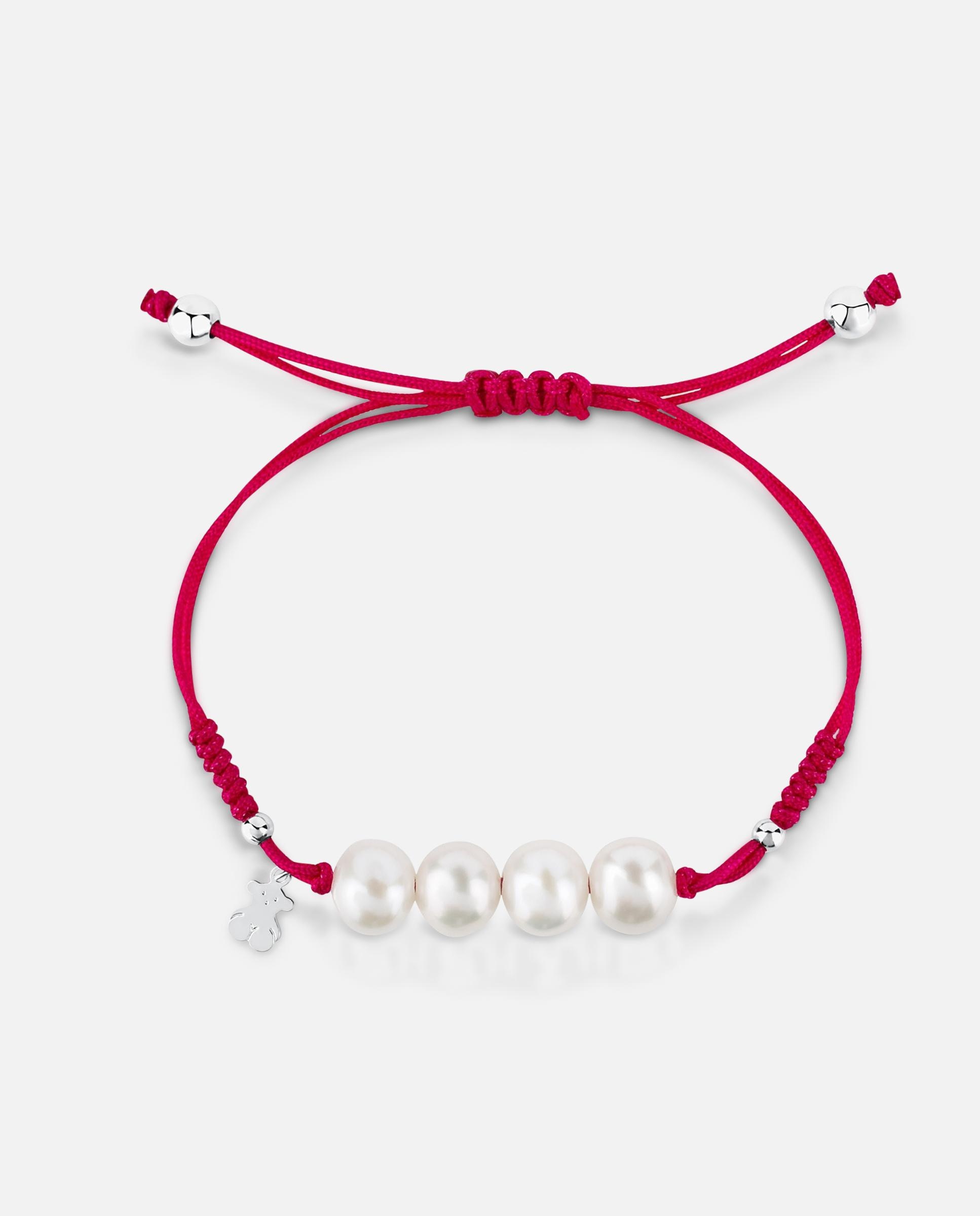 Pulseira de Cordão Fúcsia, Prata e Pérolas Pearls Branco-3