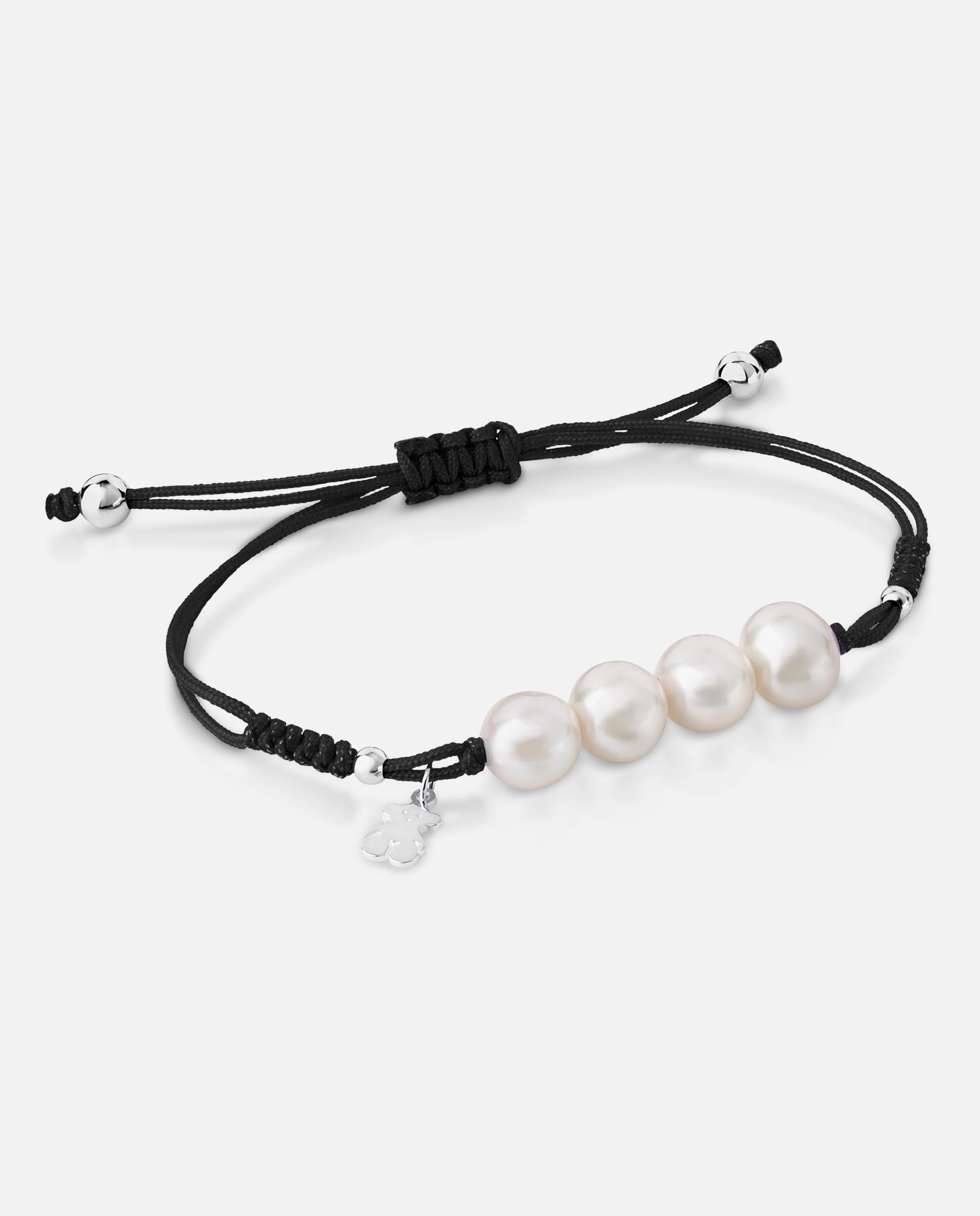 Imagem 0 de Pulseira de Cordão em Preto, Prata e Pérolas Pearls