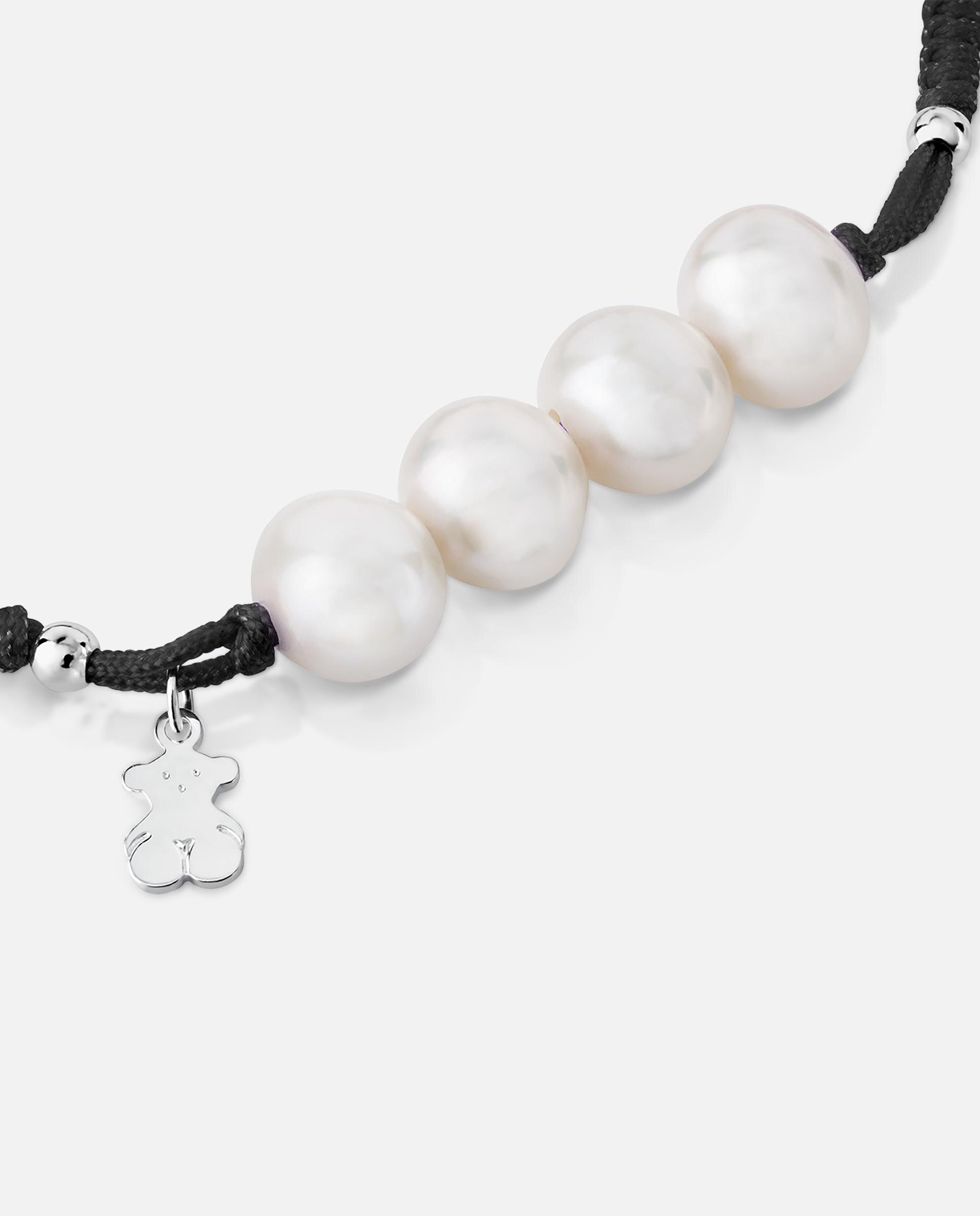 Pulseira de Cordão em Preto, Prata e Pérolas Pearls Branco-2
