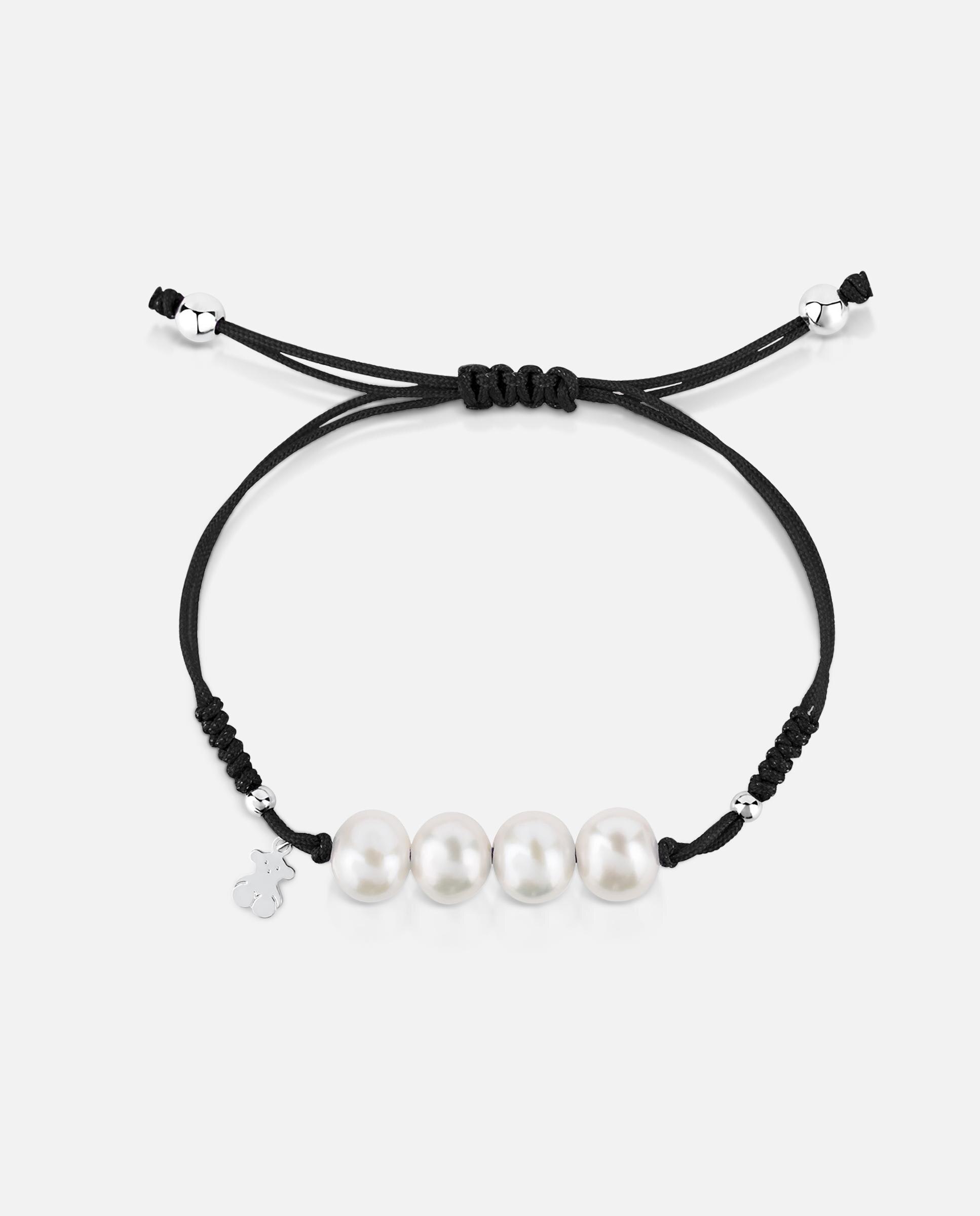 Pulseira de Cordão em Preto, Prata e Pérolas Pearls Branco-3