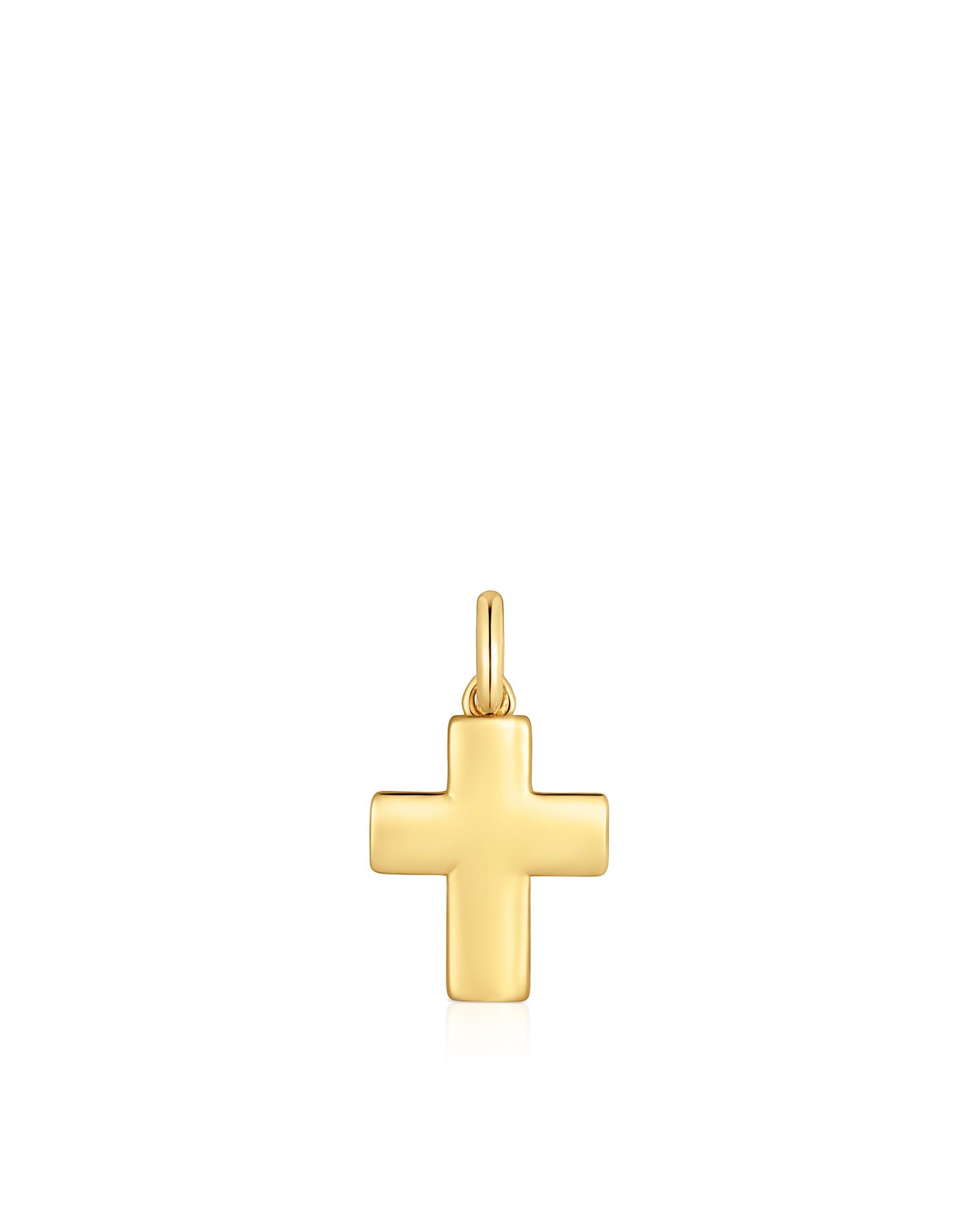 Pendente com Motivos Cruz Banhado em Ouro 18 Kt Sobre Prata Dourado-1