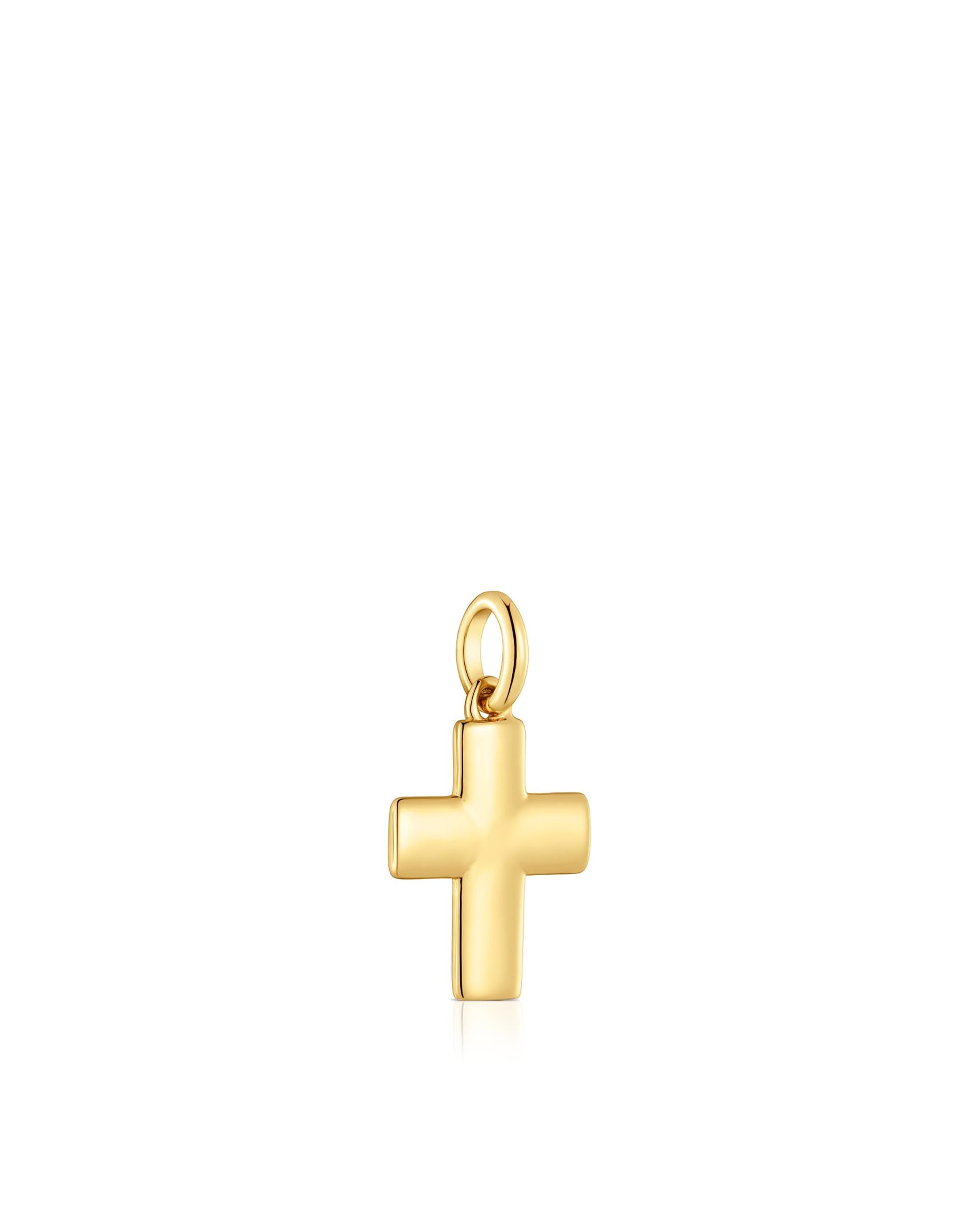 Pendente com Motivos Cruz Banhado em Ouro 18 Kt Sobre Prata Dourado-2
