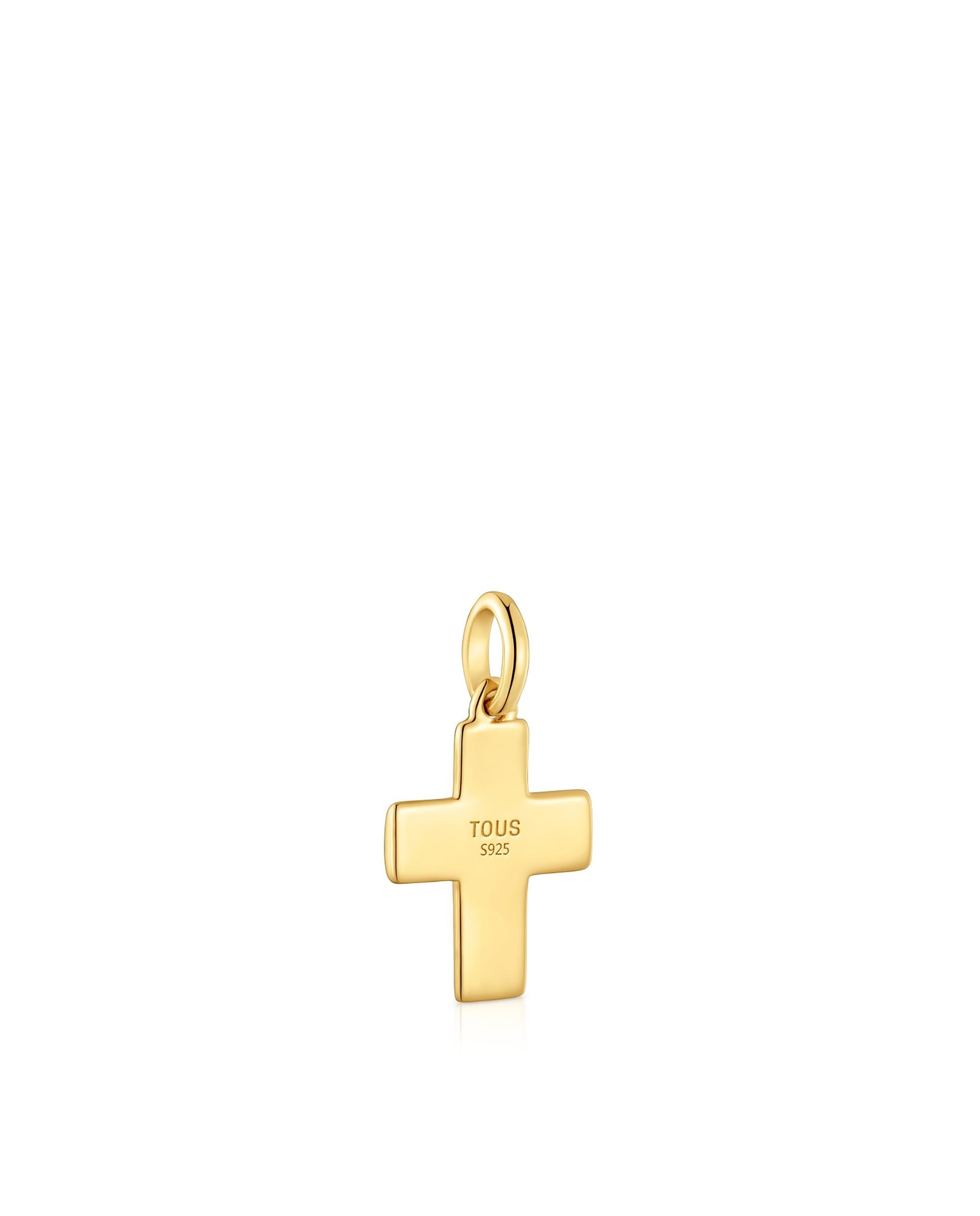 Pendente com Motivos Cruz Banhado em Ouro 18 Kt Sobre Prata Dourado-3