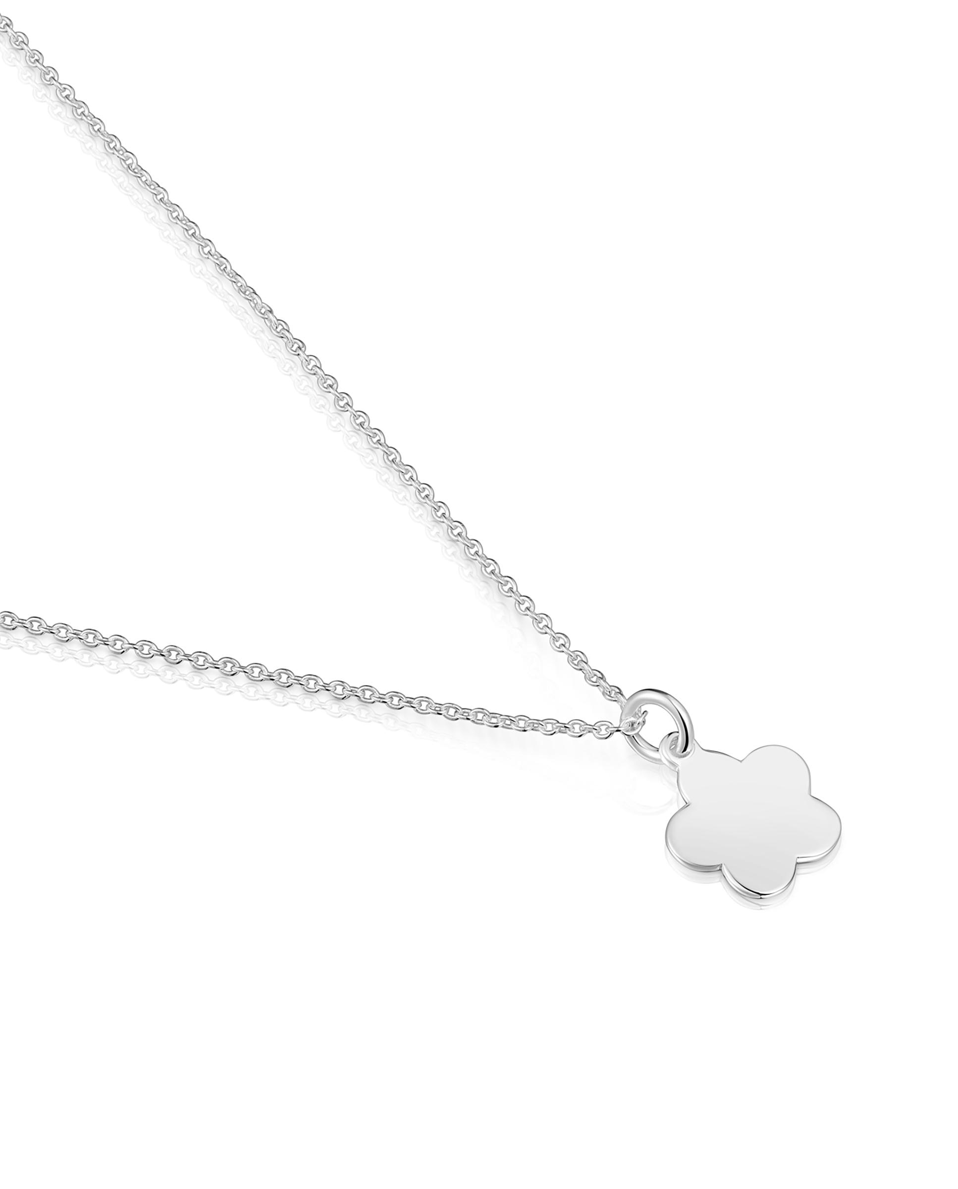 Corrente com Pendente Motivos Curto Flor de Prata Prateado-3