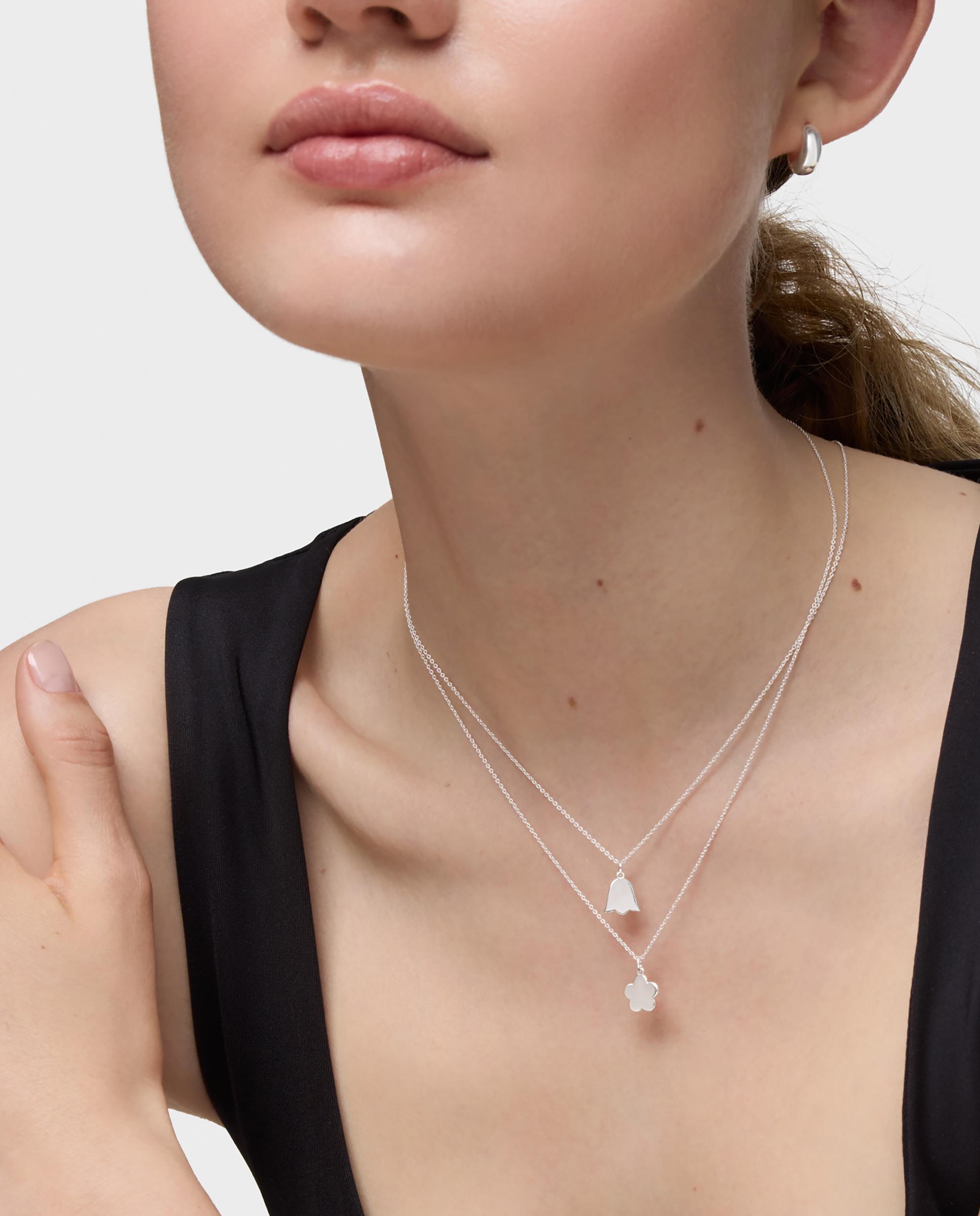 Corrente com Pendentes Motivos Curto Tulipán de Prata Prateado-4