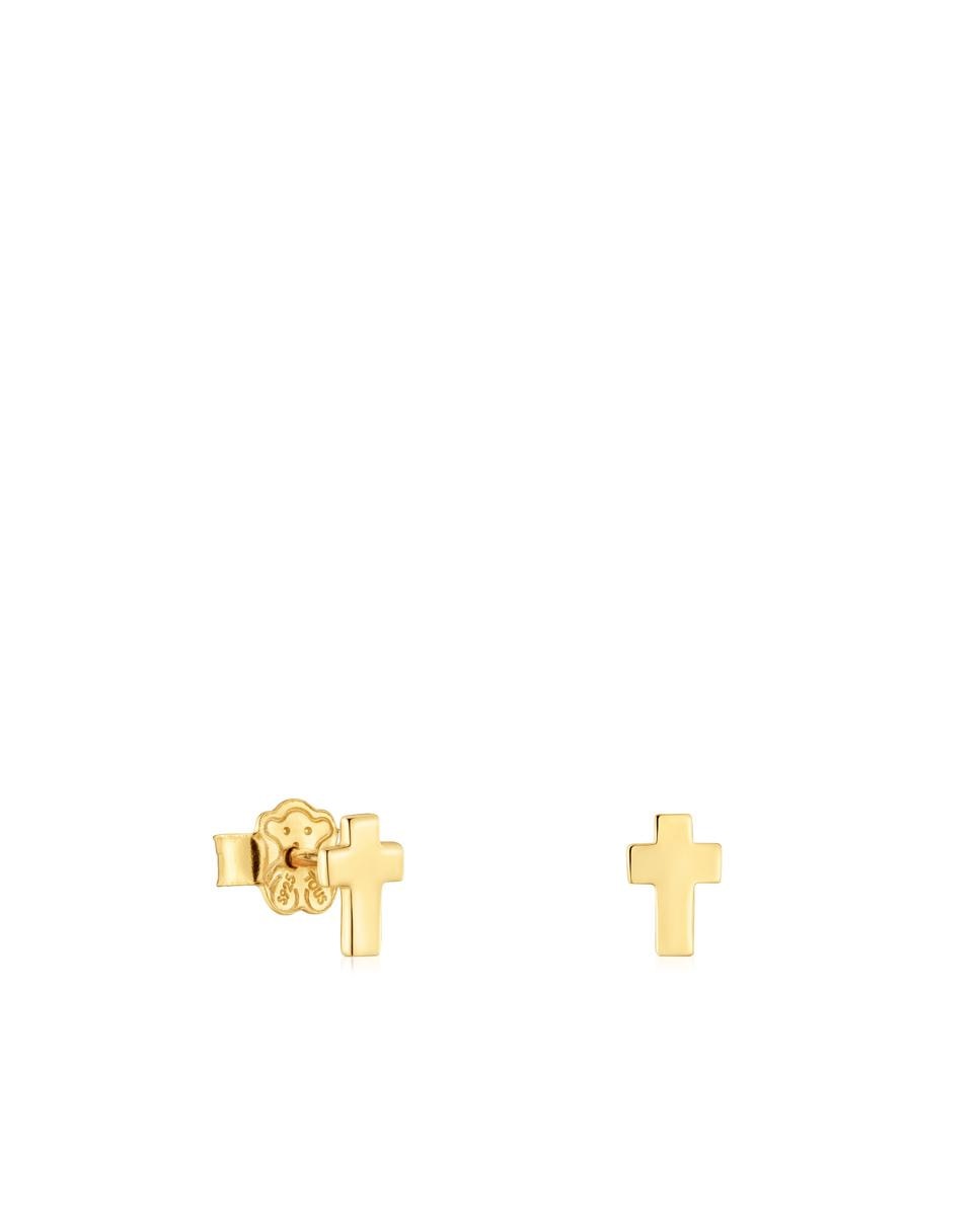 Brincos Motivos Cruz Banhados a Ouro 18 Kt Sobre Prata Dourado-1
