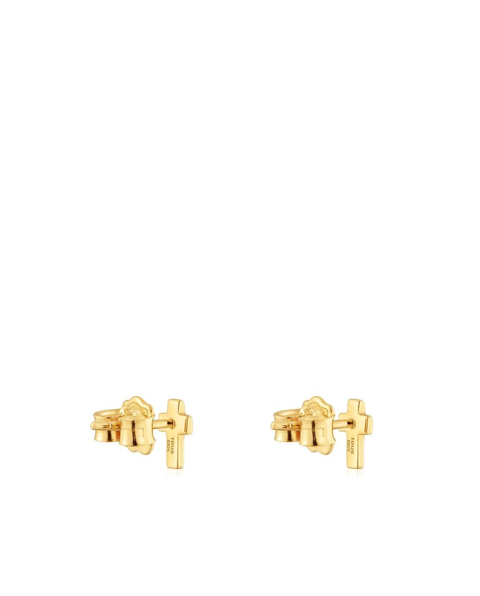 Brincos Motivos Cruz Banhados a Ouro 18 Kt Sobre Prata Dourado-3