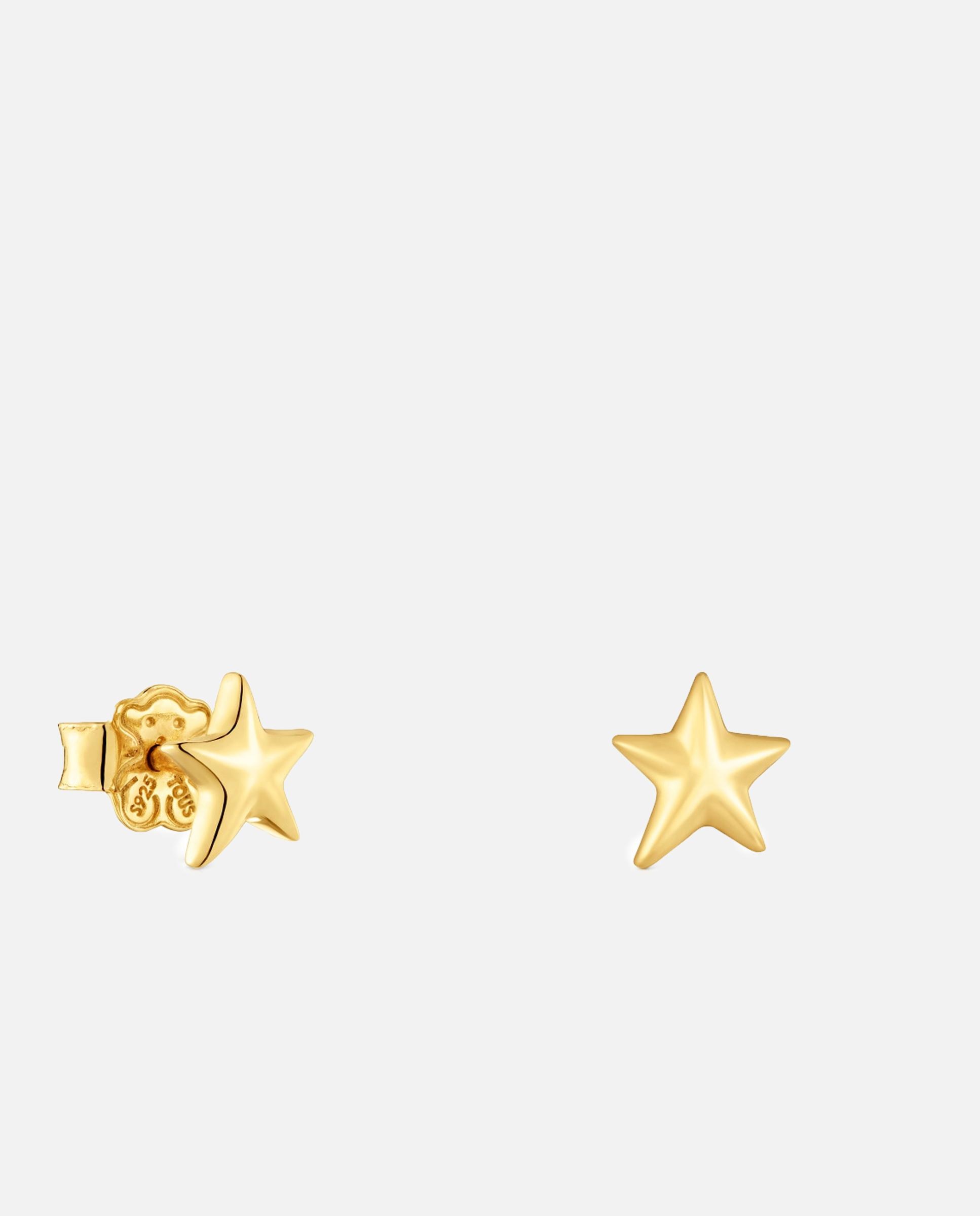 Brincos com Motivos de Estrela Banhados em Ouro 18 Kt Sobre Prata Dourado-1
