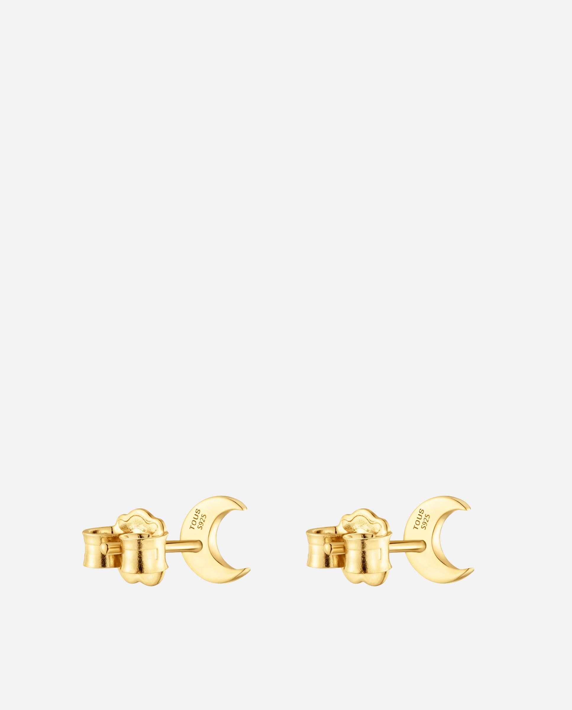 Brincos Motivos Lua Banhados a Ouro 18 Kt Sobre Prata Dourado-3