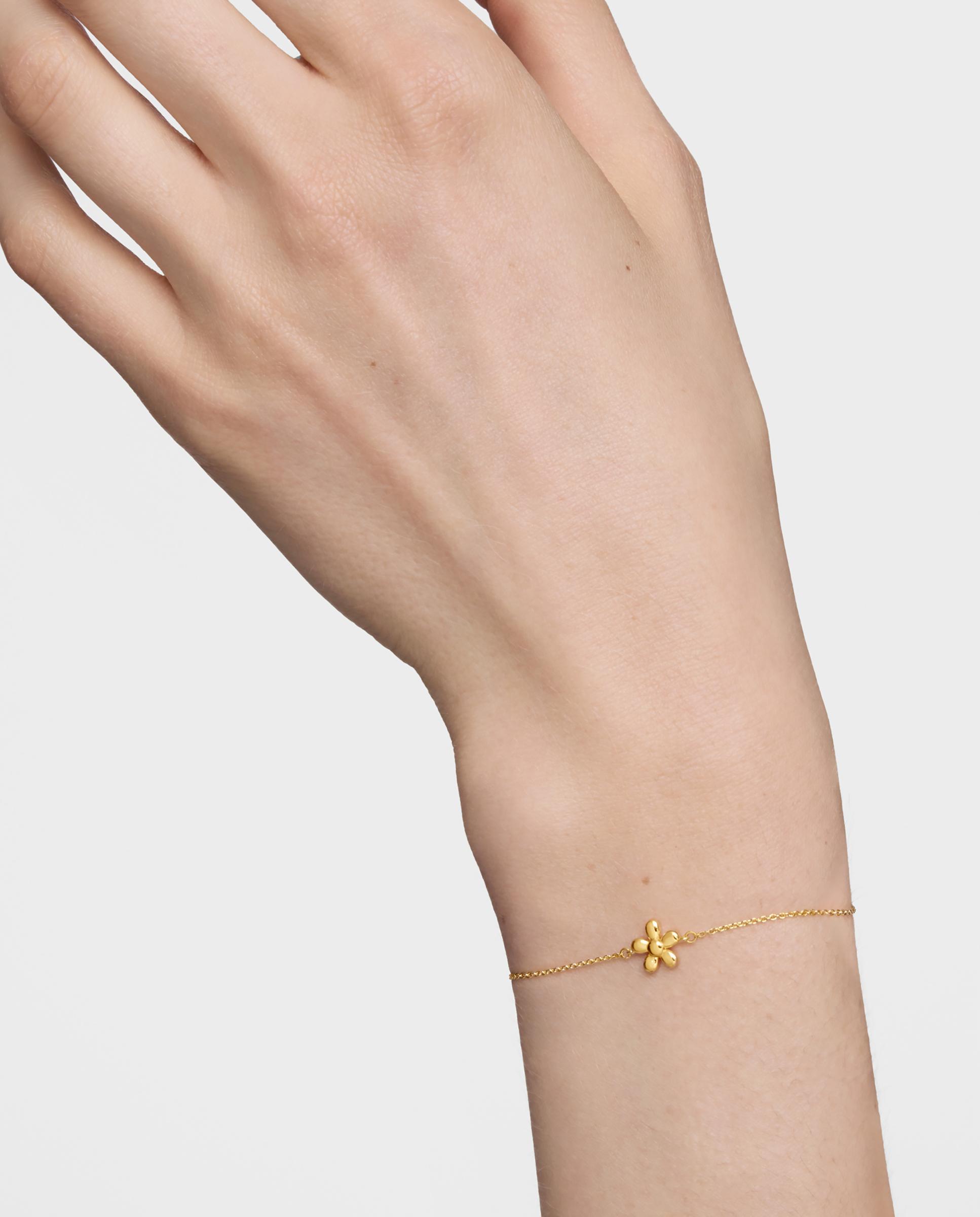 Pulseira de Corrente com Motivos Flor Banhada a Ouro 18 Kt em Prata Dourado-4