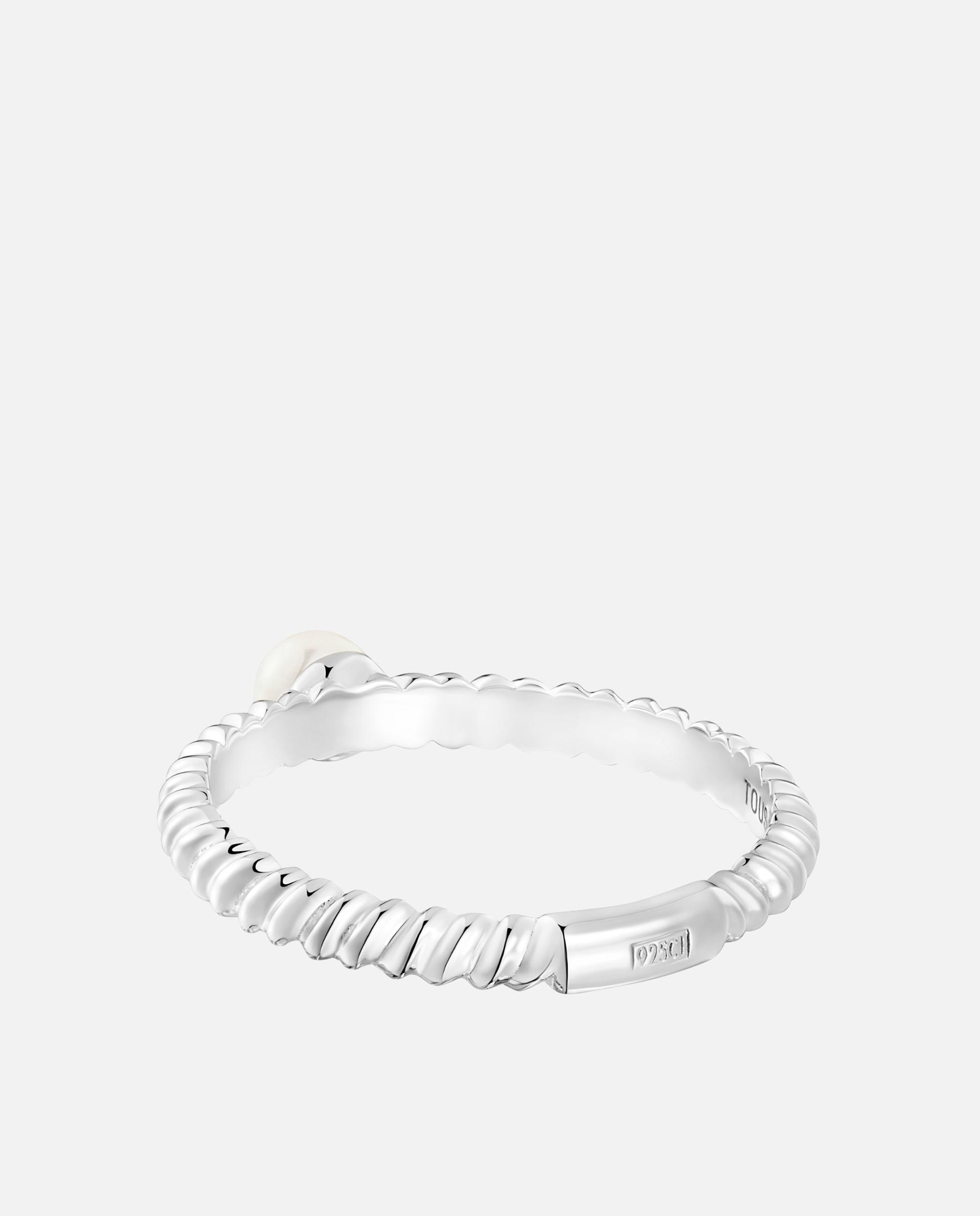 Anel Motivos de Prata e Pérola Branco-3