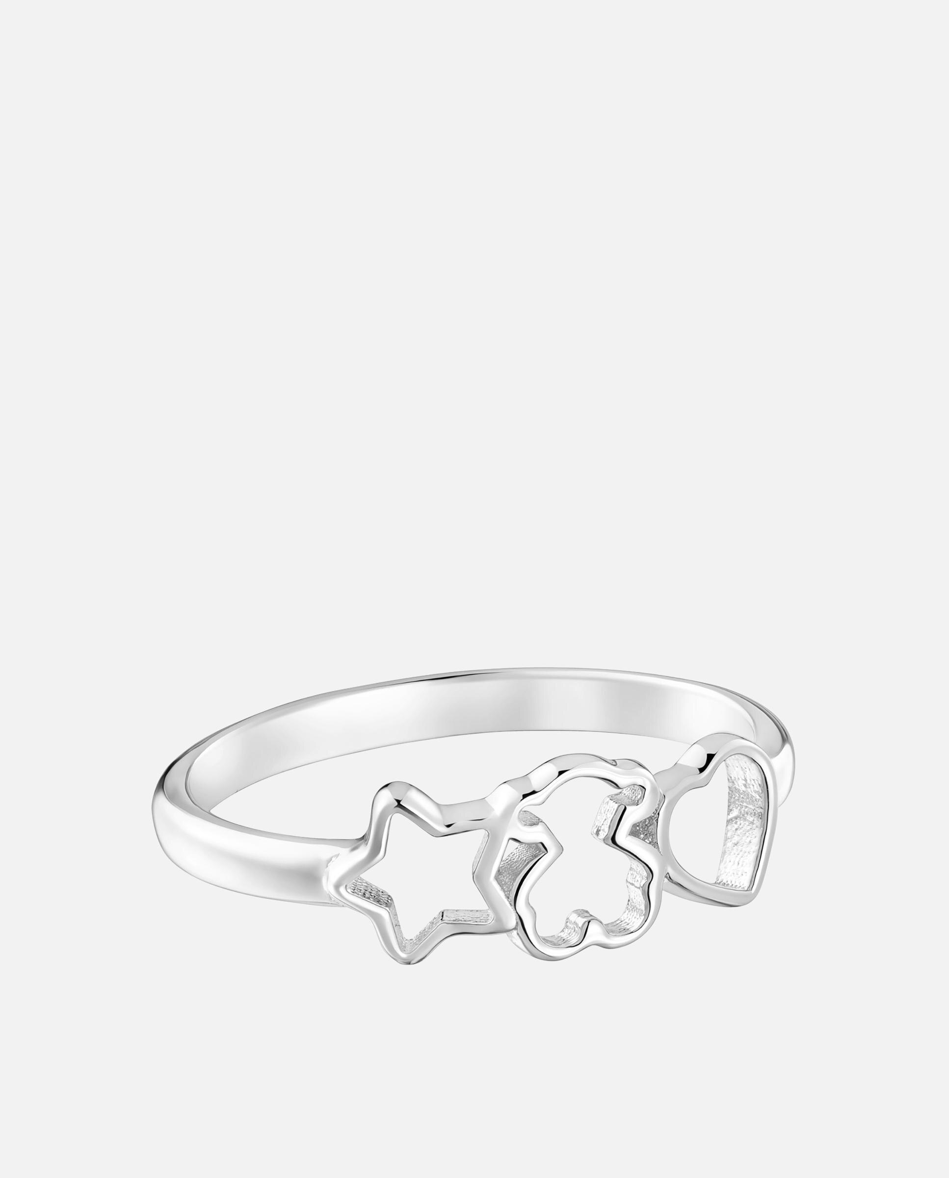 Anel Motivos de Prata Estrela Coração e Urso Prateado-2