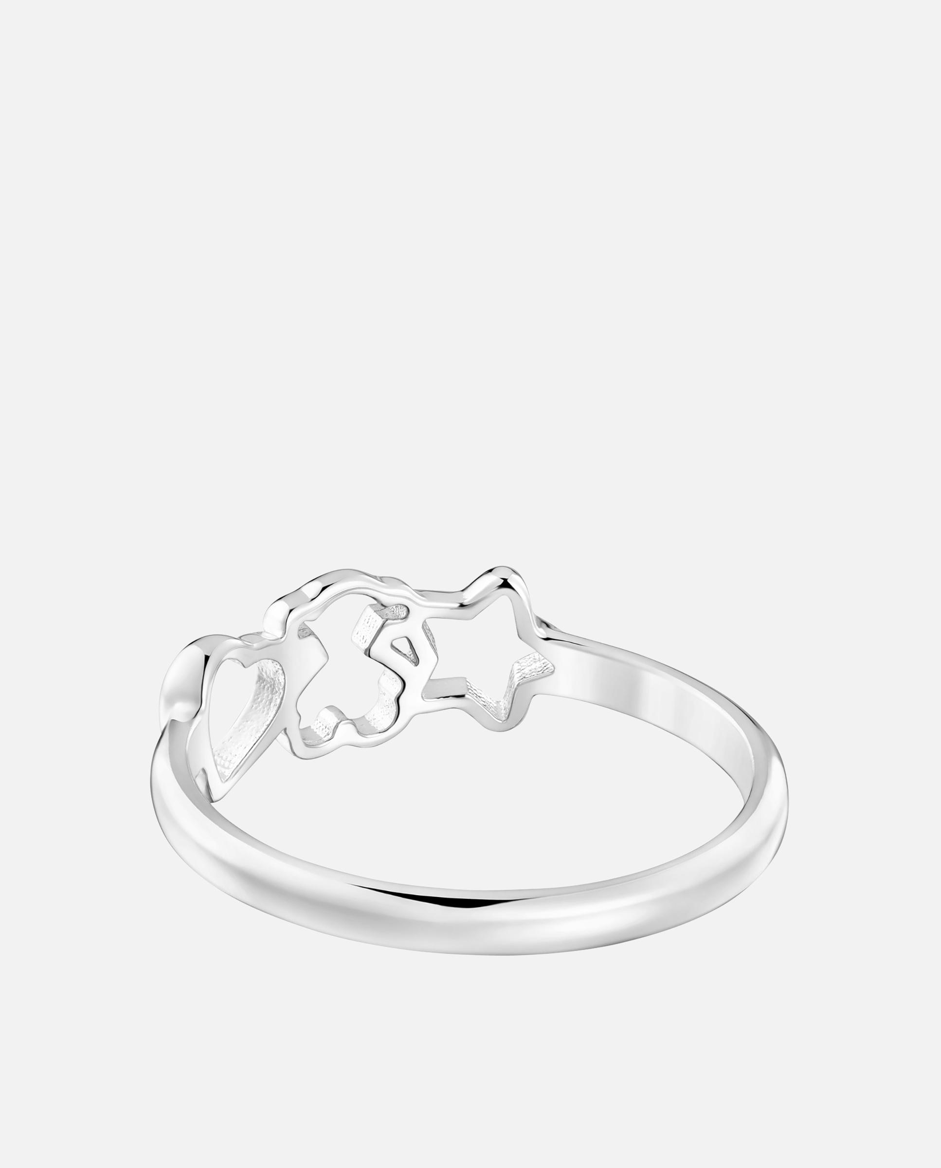 Anel Motivos de Prata Estrela Coração e Urso Prateado-3
