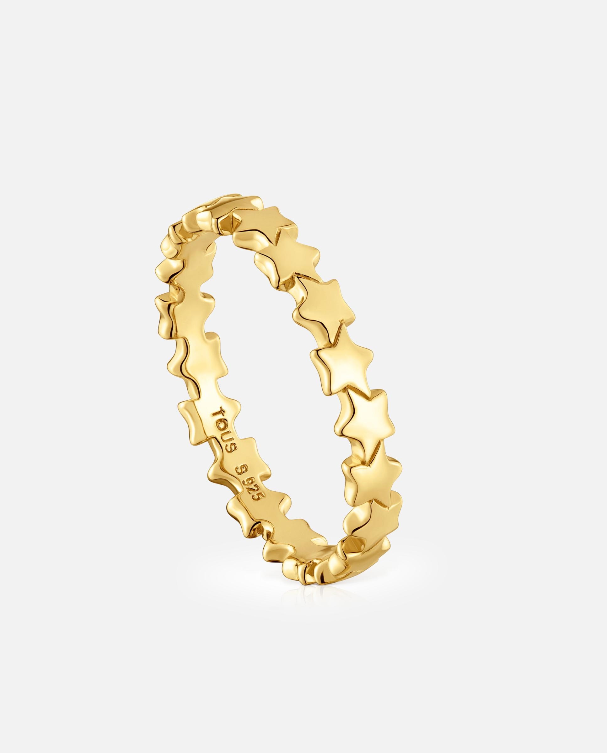 Anel com Motivos Estrelas Banhado a Ouro 18 Kt Sobre Prata Dourado-1