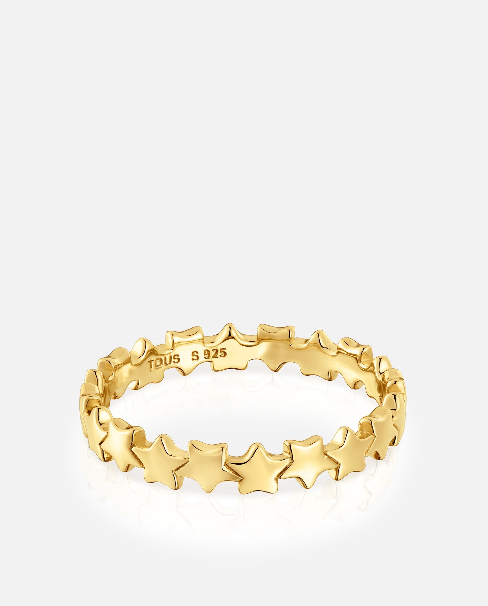 Anel com Motivos Estrelas Banhado a Ouro 18 Kt Sobre Prata Dourado-2