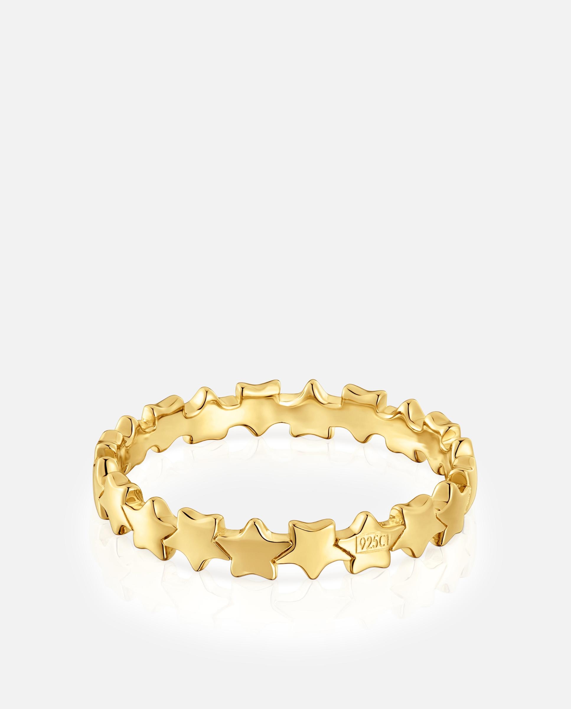 Anel com Motivos Estrelas Banhado a Ouro 18 Kt Sobre Prata Dourado-3