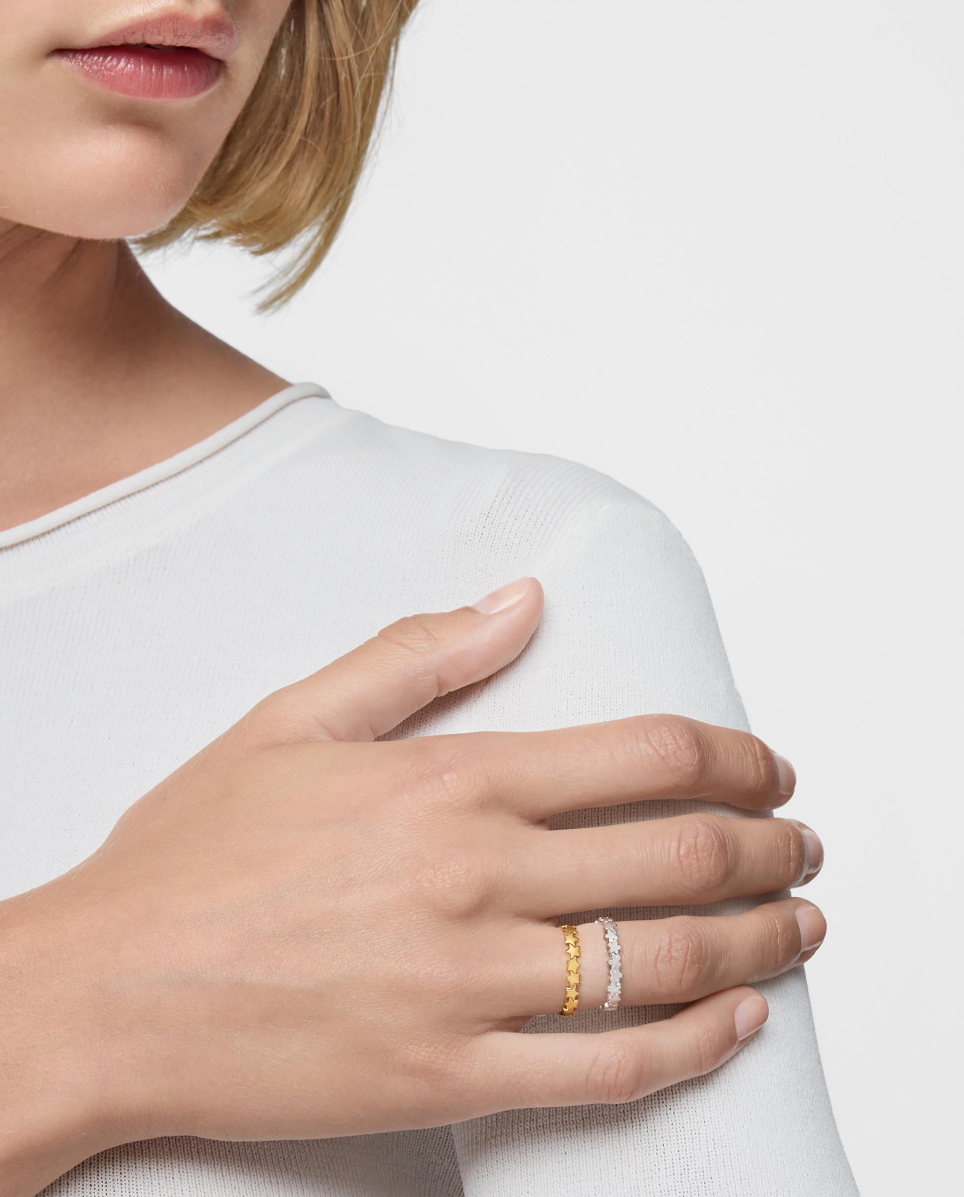 Anel com Motivos Estrelas Banhado a Ouro 18 Kt Sobre Prata Dourado-5