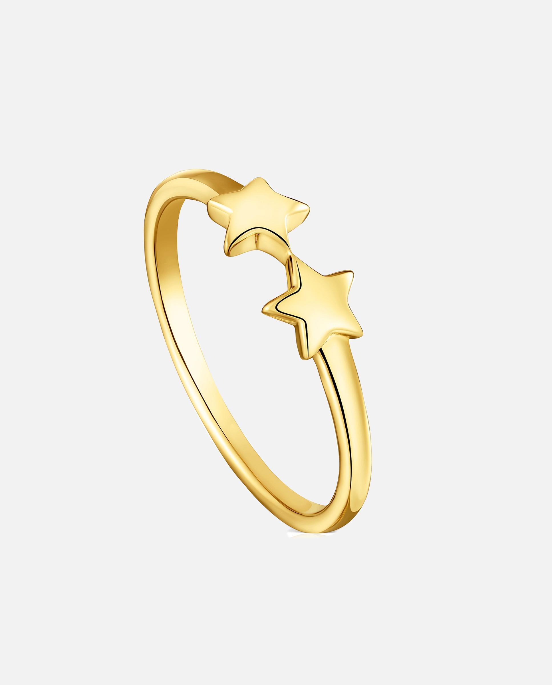 Anel com Motivos Banhado a Ouro 18 Kt Sobre Prata com Estrelas Dourado-1