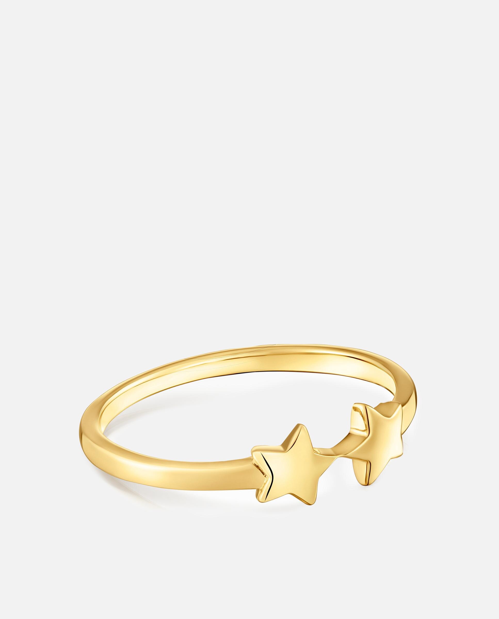 Anel com Motivos Banhado a Ouro 18 Kt Sobre Prata com Estrelas Dourado-2