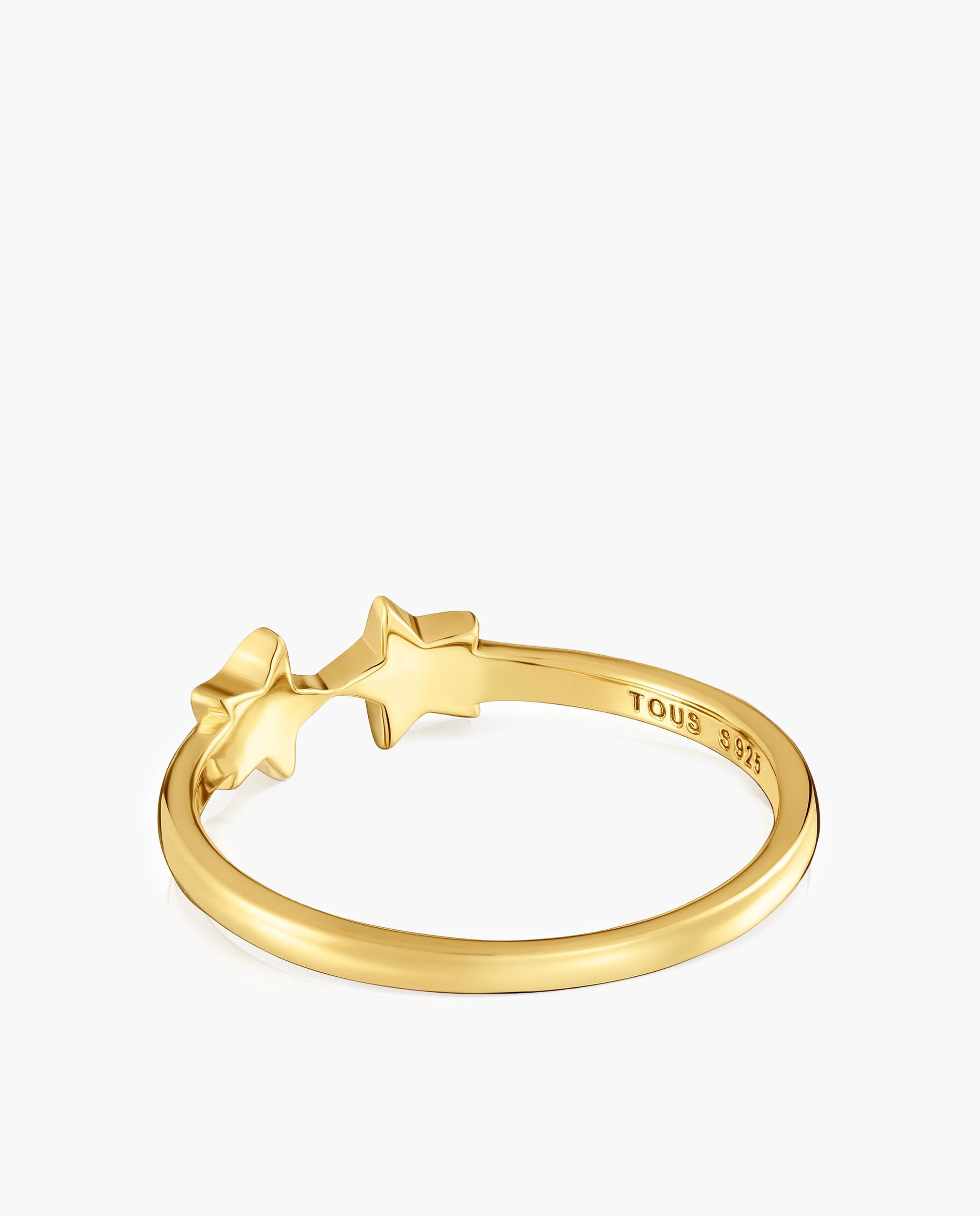 Anel com Motivos Banhado a Ouro 18 Kt Sobre Prata com Estrelas Dourado-3