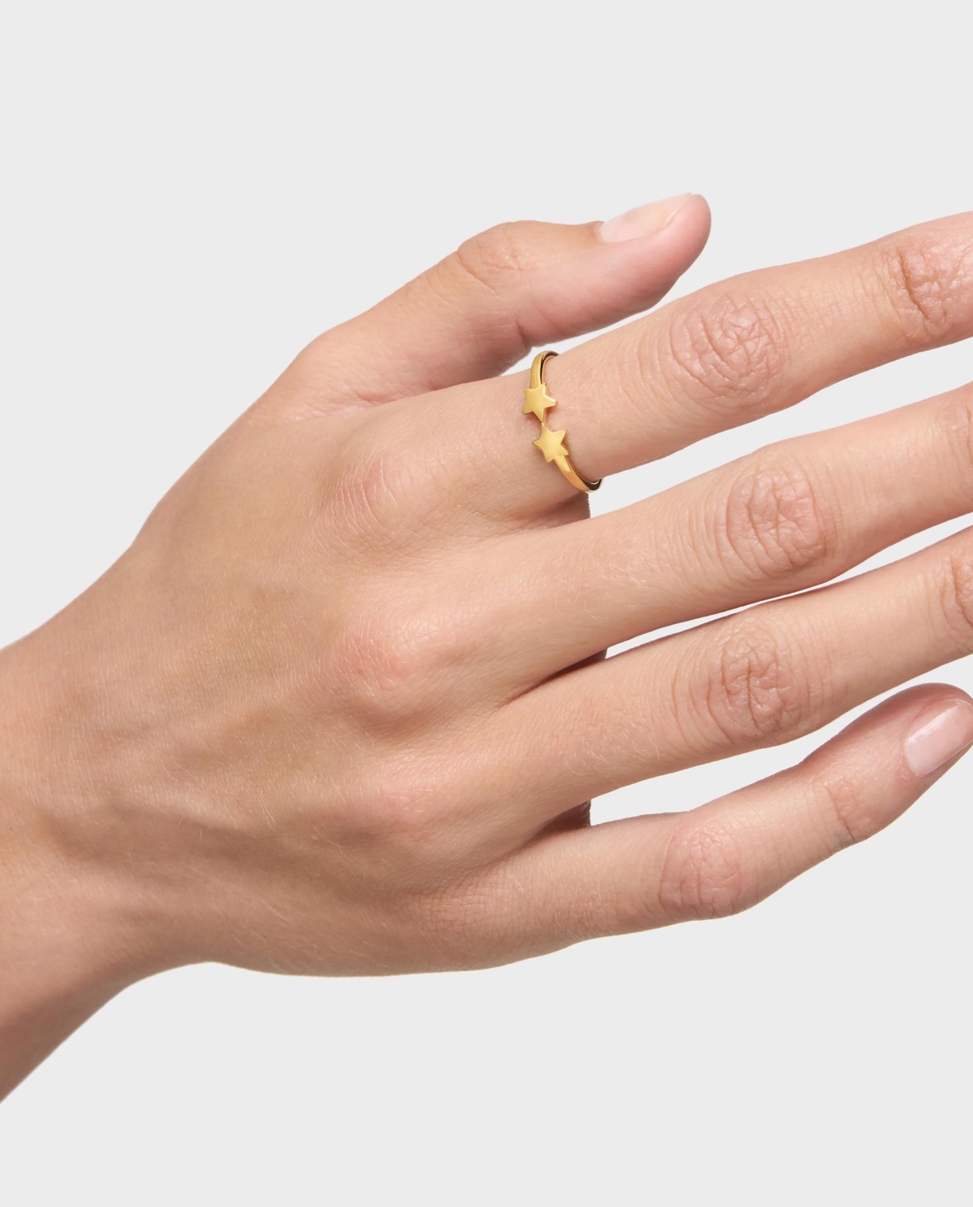 Anel com Motivos Banhado a Ouro 18 Kt Sobre Prata com Estrelas Dourado-6