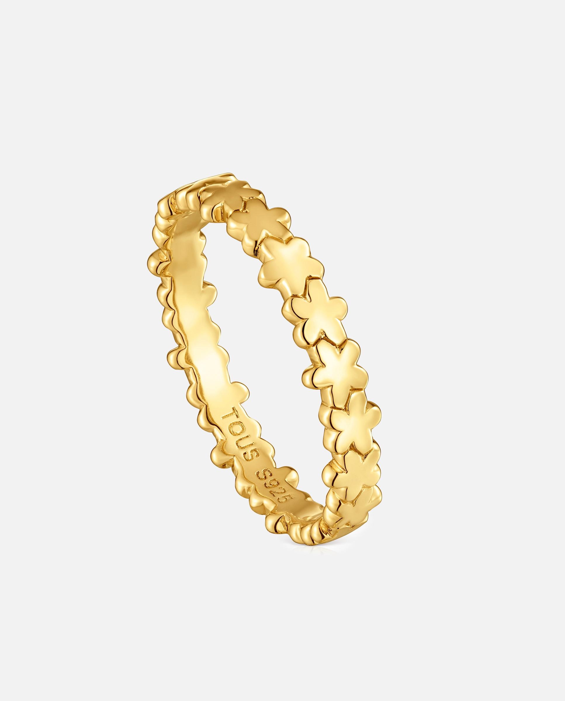 Imagem 0 de Anel com Motivos de Flores Banhado a Ouro 18 Kt Sobre Prata