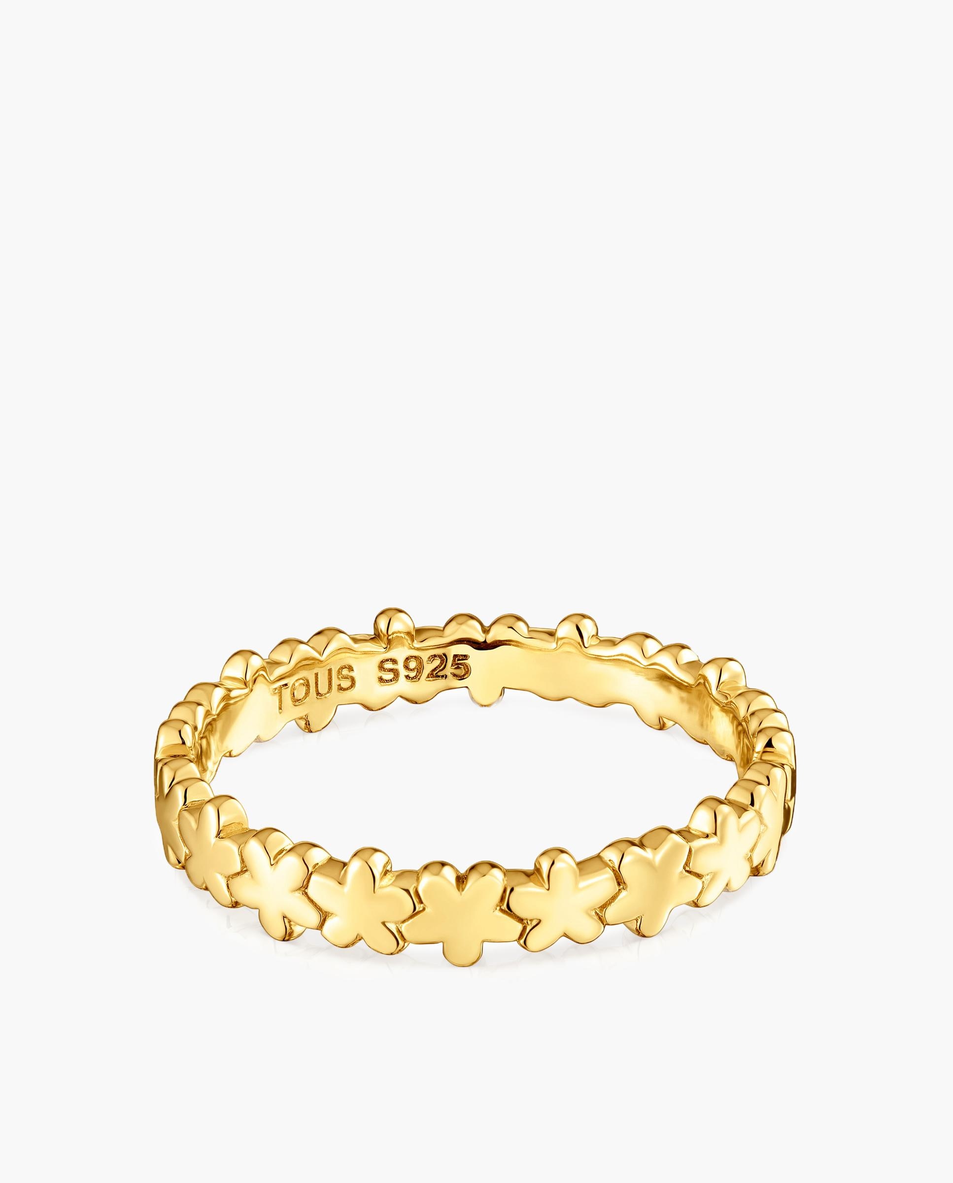 Anel com Motivos de Flores Banhado a Ouro 18 Kt Sobre Prata Dourado-2