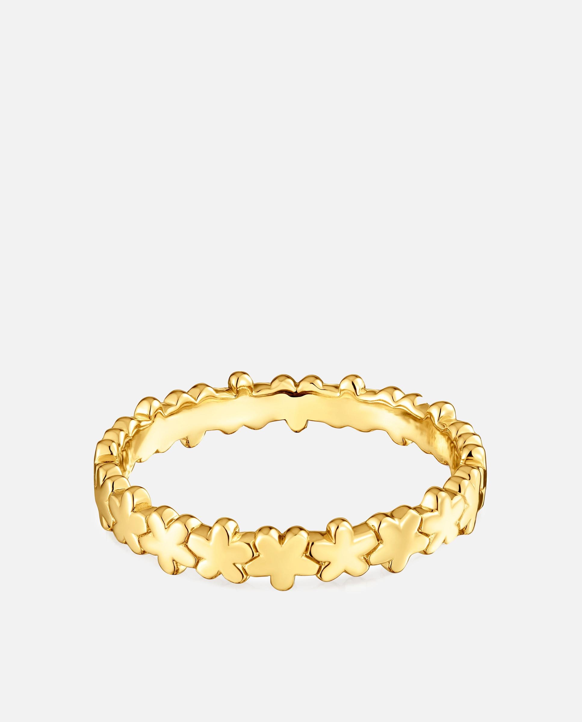 Anel com Motivos de Flores Banhado a Ouro 18 Kt Sobre Prata Dourado-3
