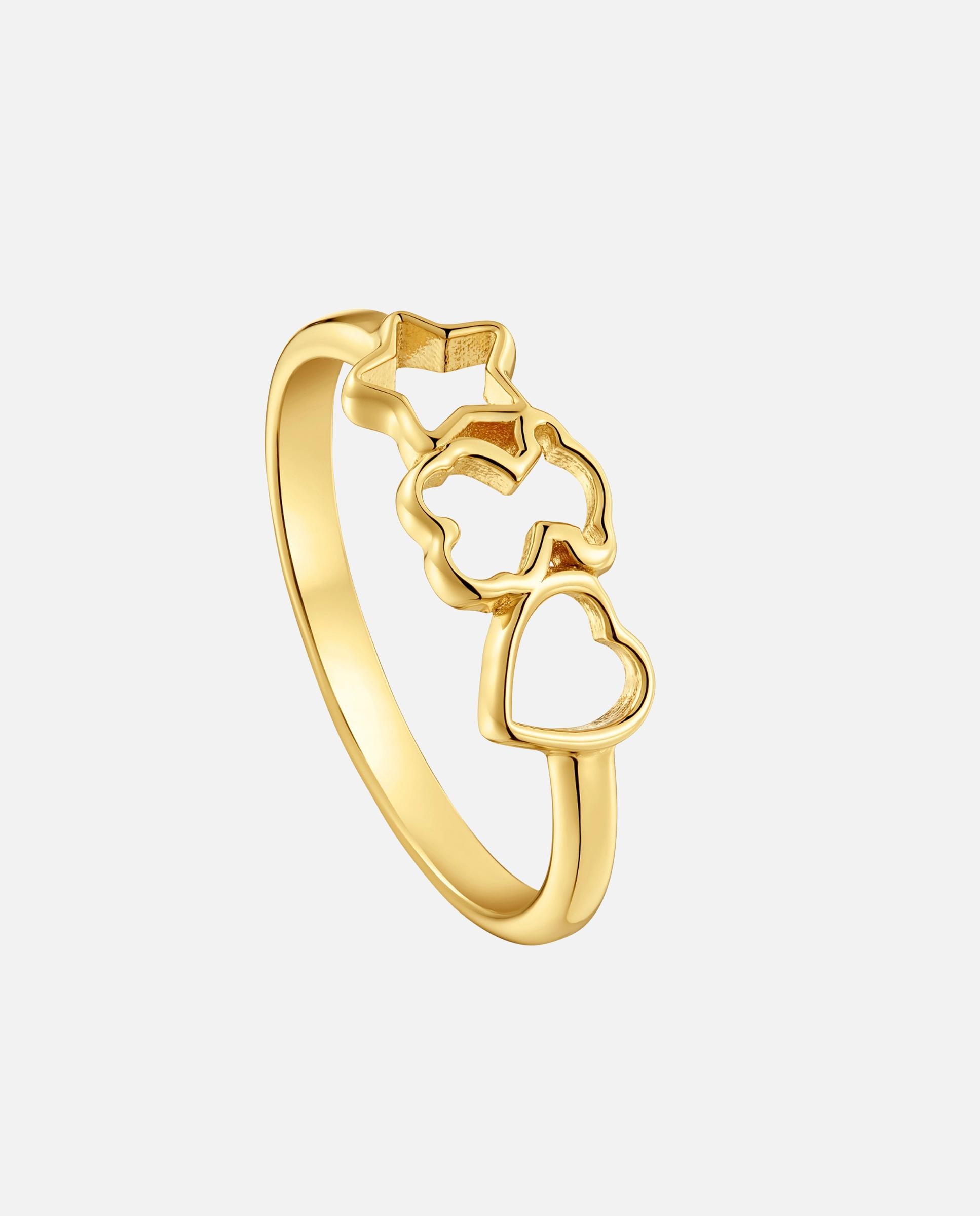 Anel com Motivos de Prata Estrela Coração e Urso Banhado em Ouro 18 Kt Sobre Prata Dourado-1