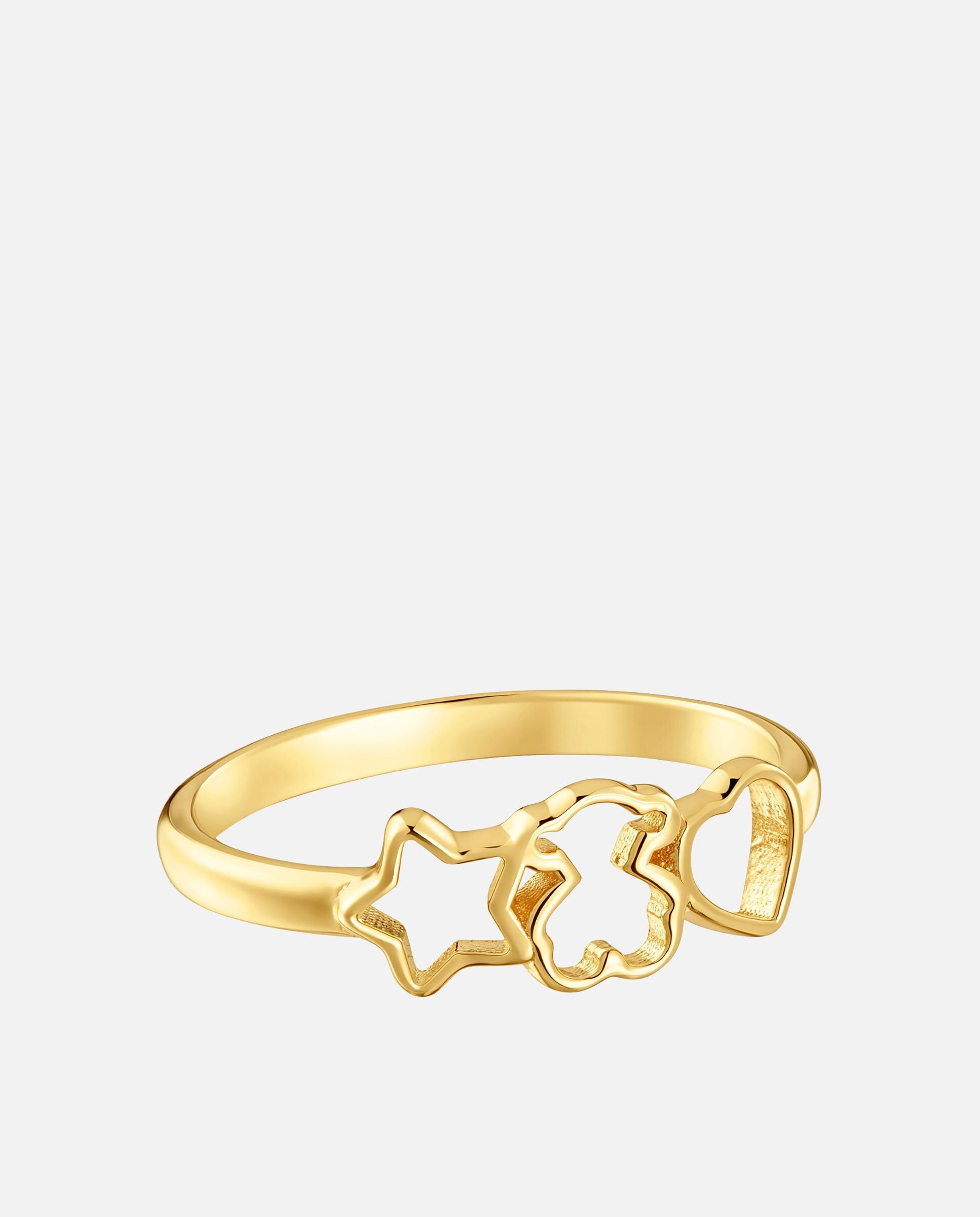 Anel com Motivos de Prata Estrela Coração e Urso Banhado em Ouro 18 Kt Sobre Prata Dourado-2